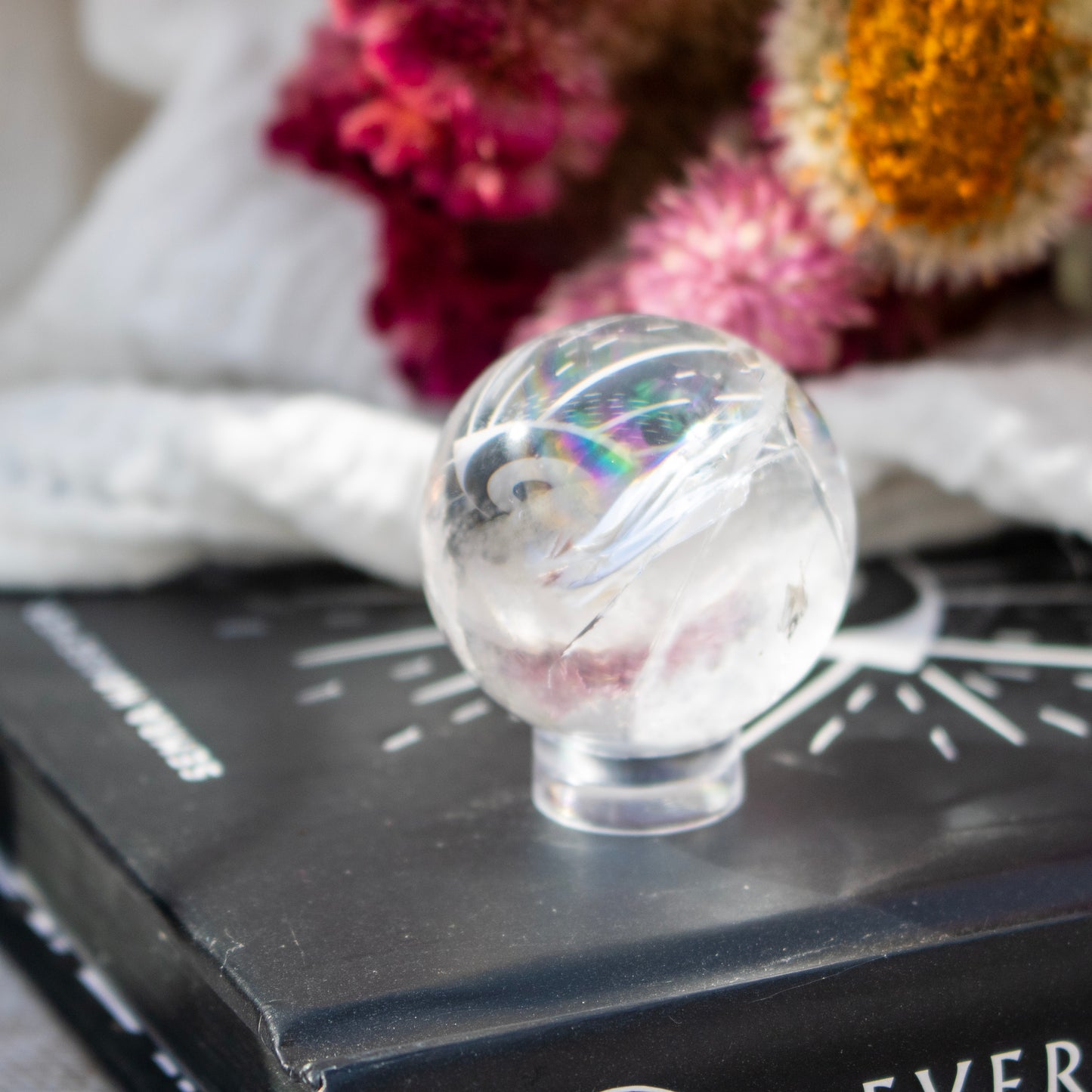 Clear Quartz Crystal Sphere with Rainbows