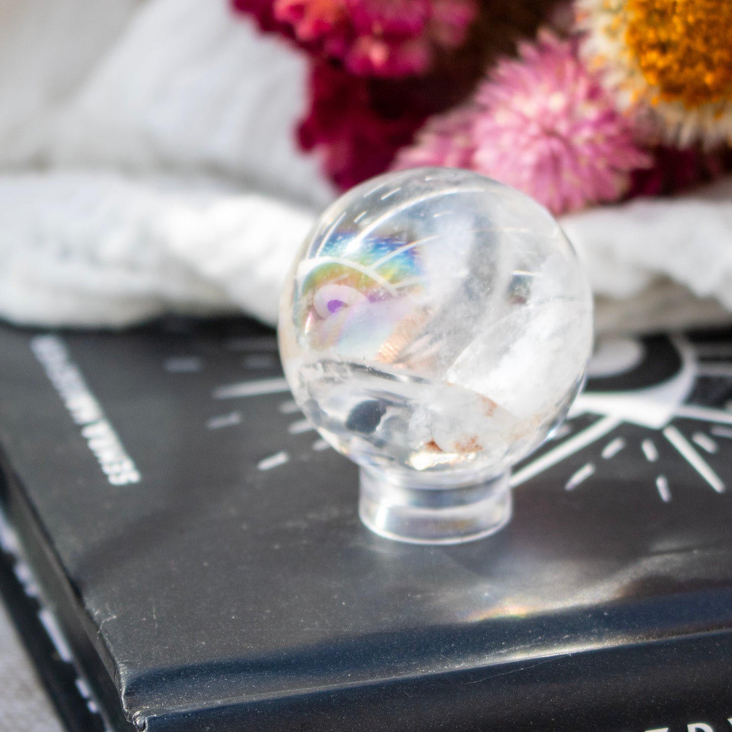 Clear Quartz Crystal Sphere with Rainbows