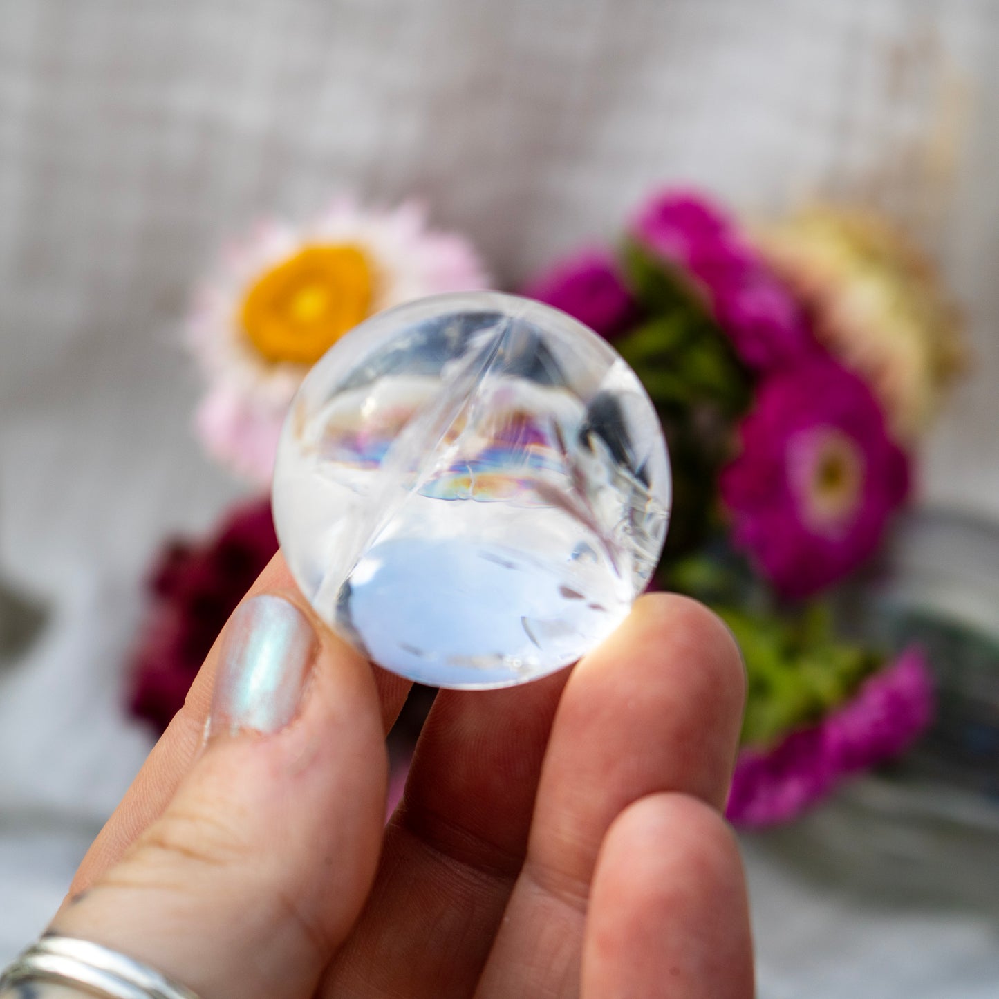 Clear Quartz Crystal Sphere with Rainbows