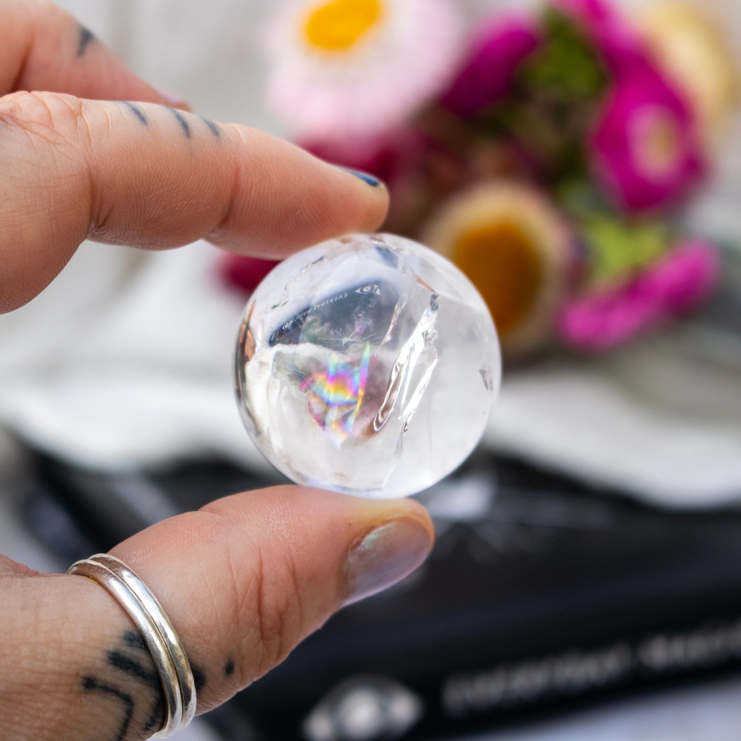 Clear Quartz Crystal Sphere with Rainbows