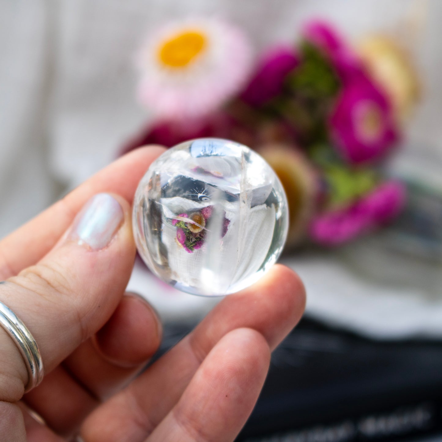 Clear Quartz Crystal Sphere with Rainbows