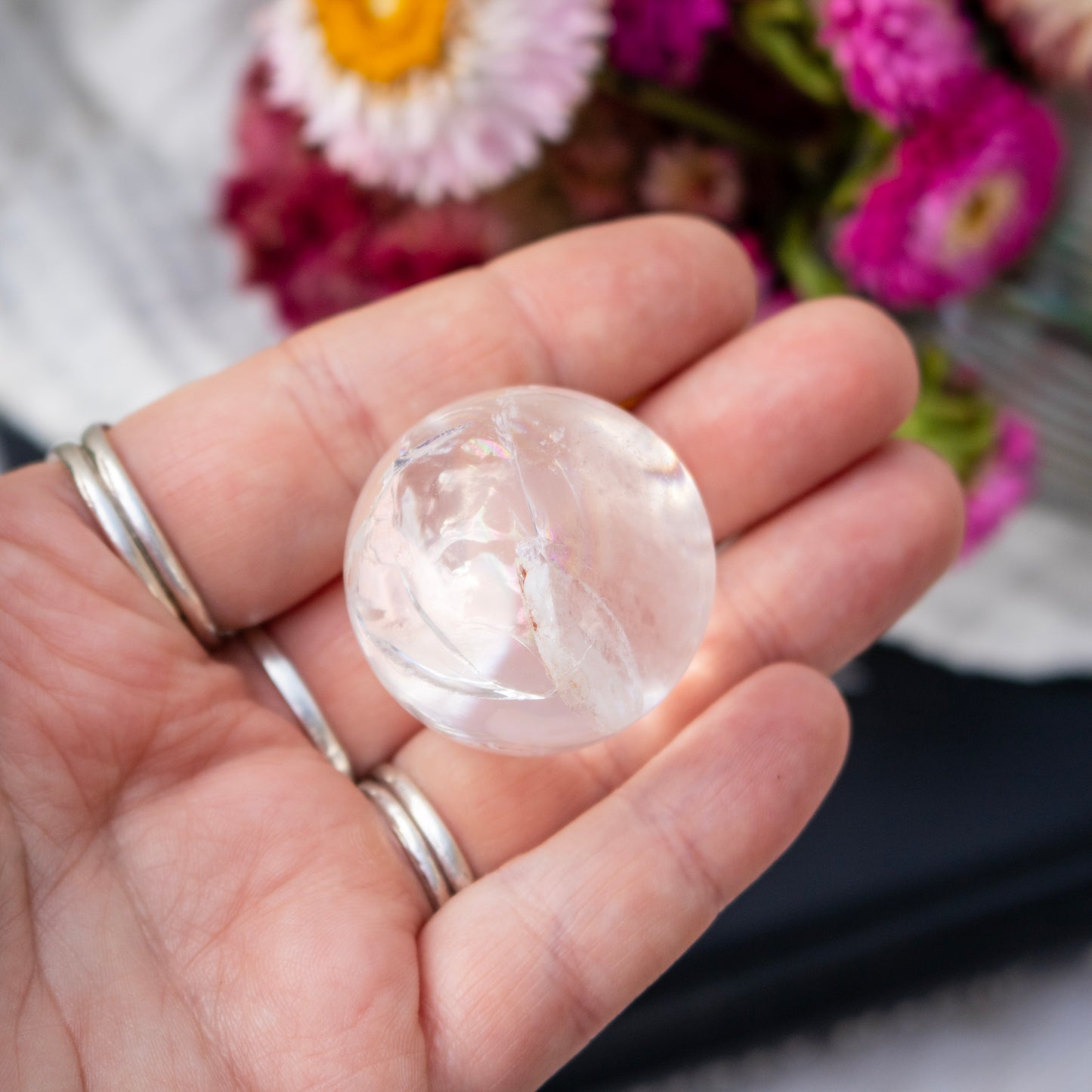 Clear Quartz Crystal Sphere with Rainbows