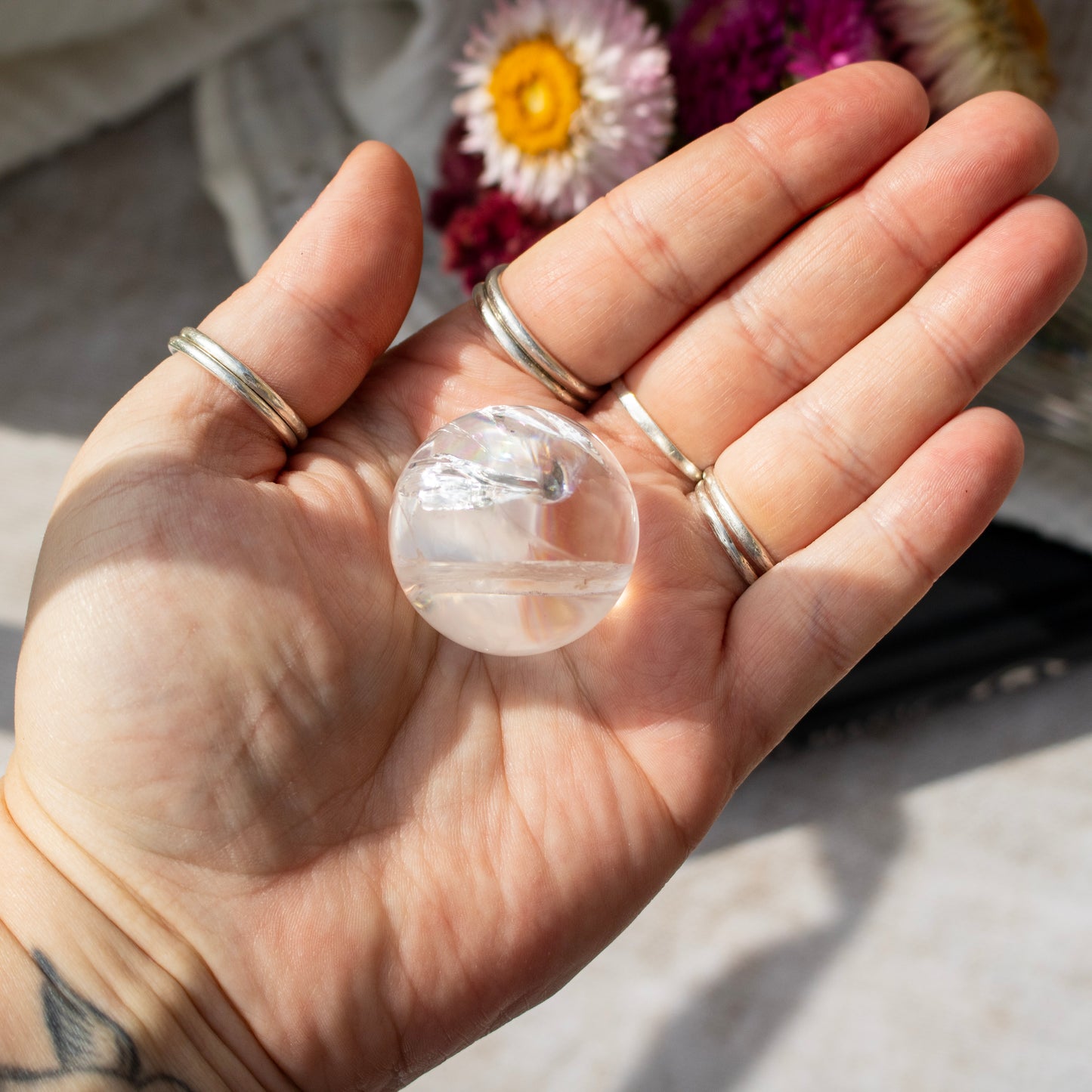 Clear Quartz Crystal Sphere with Rainbows