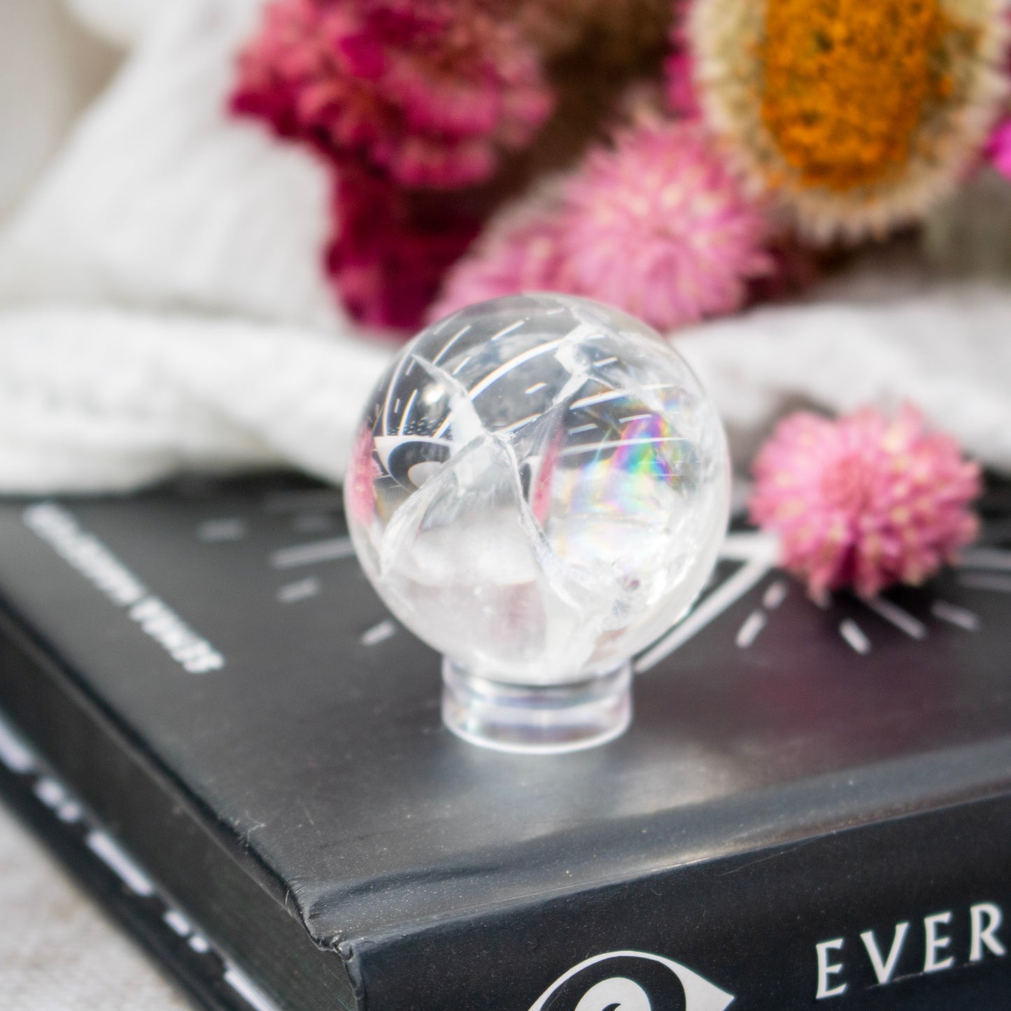 Clear Quartz Crystal Sphere with Rainbows