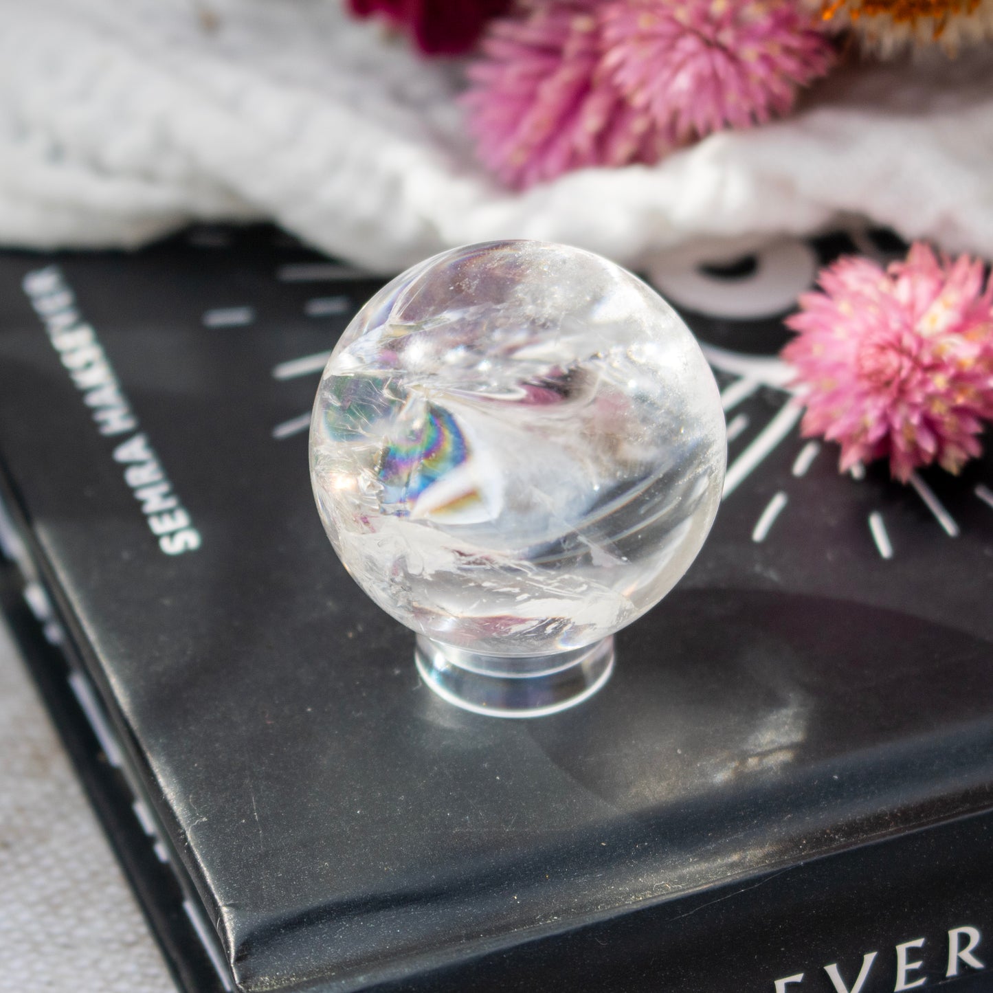 Clear Quartz Crystal Sphere with Rainbows