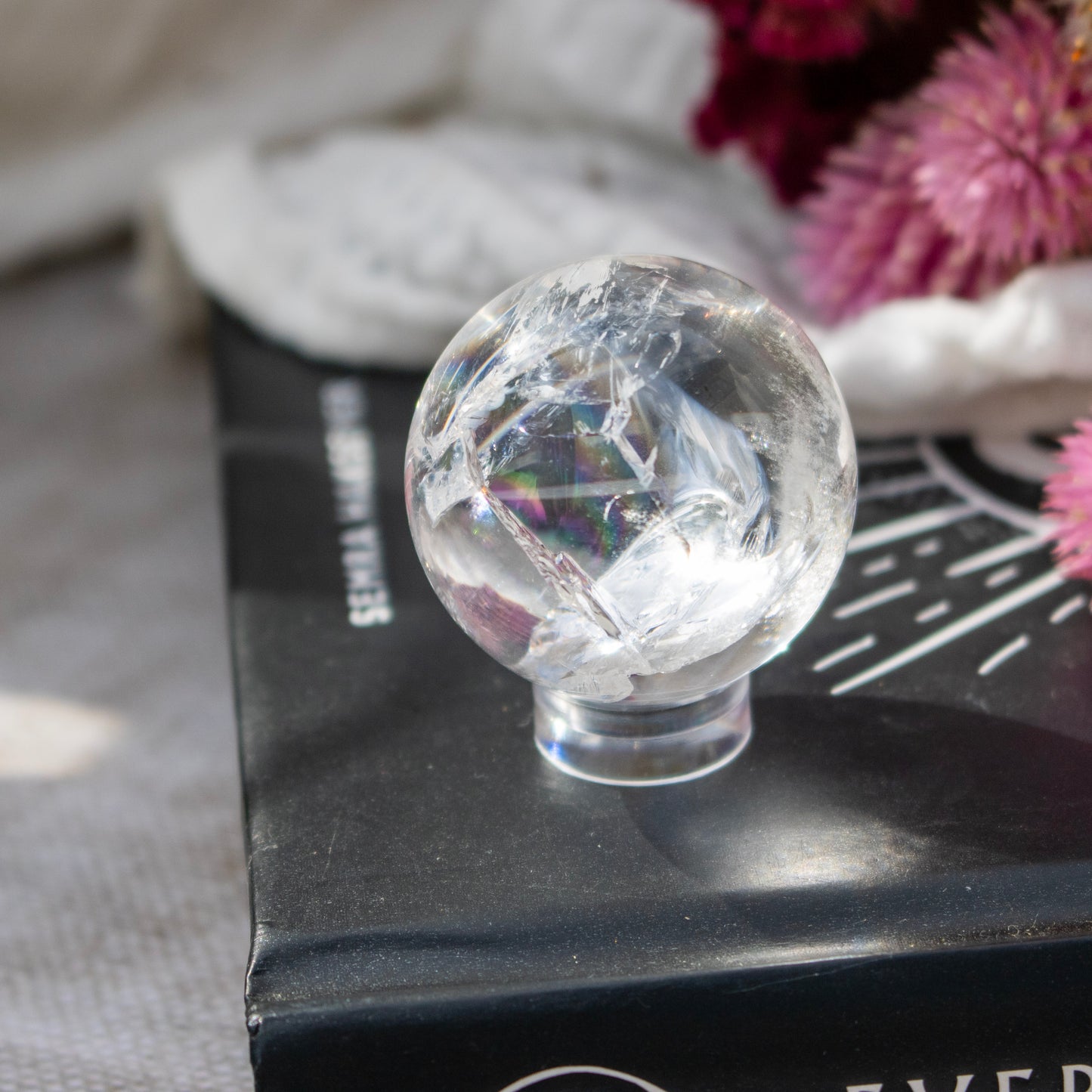 Clear Quartz Crystal Sphere with Rainbows