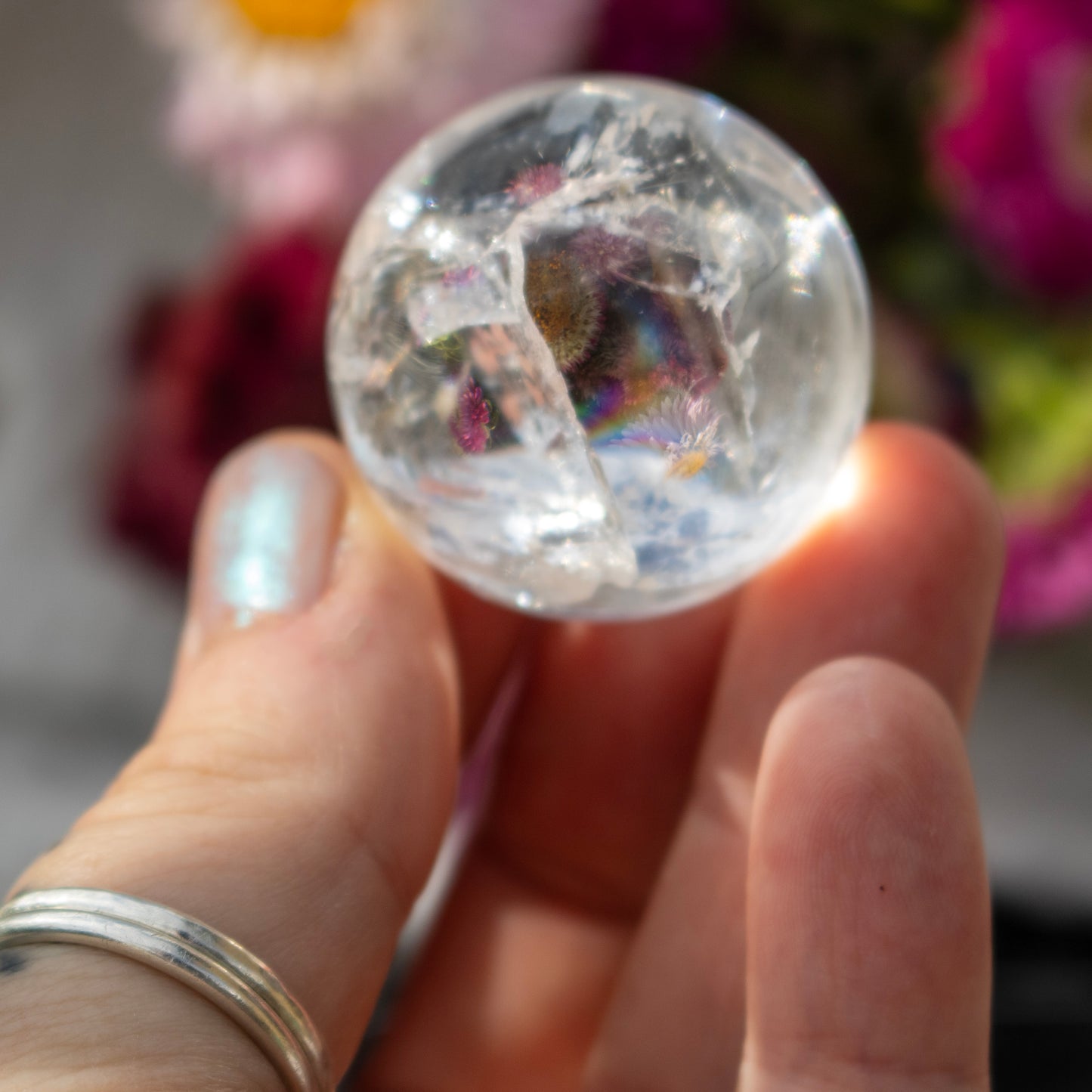 Clear Quartz Crystal Sphere with Rainbows