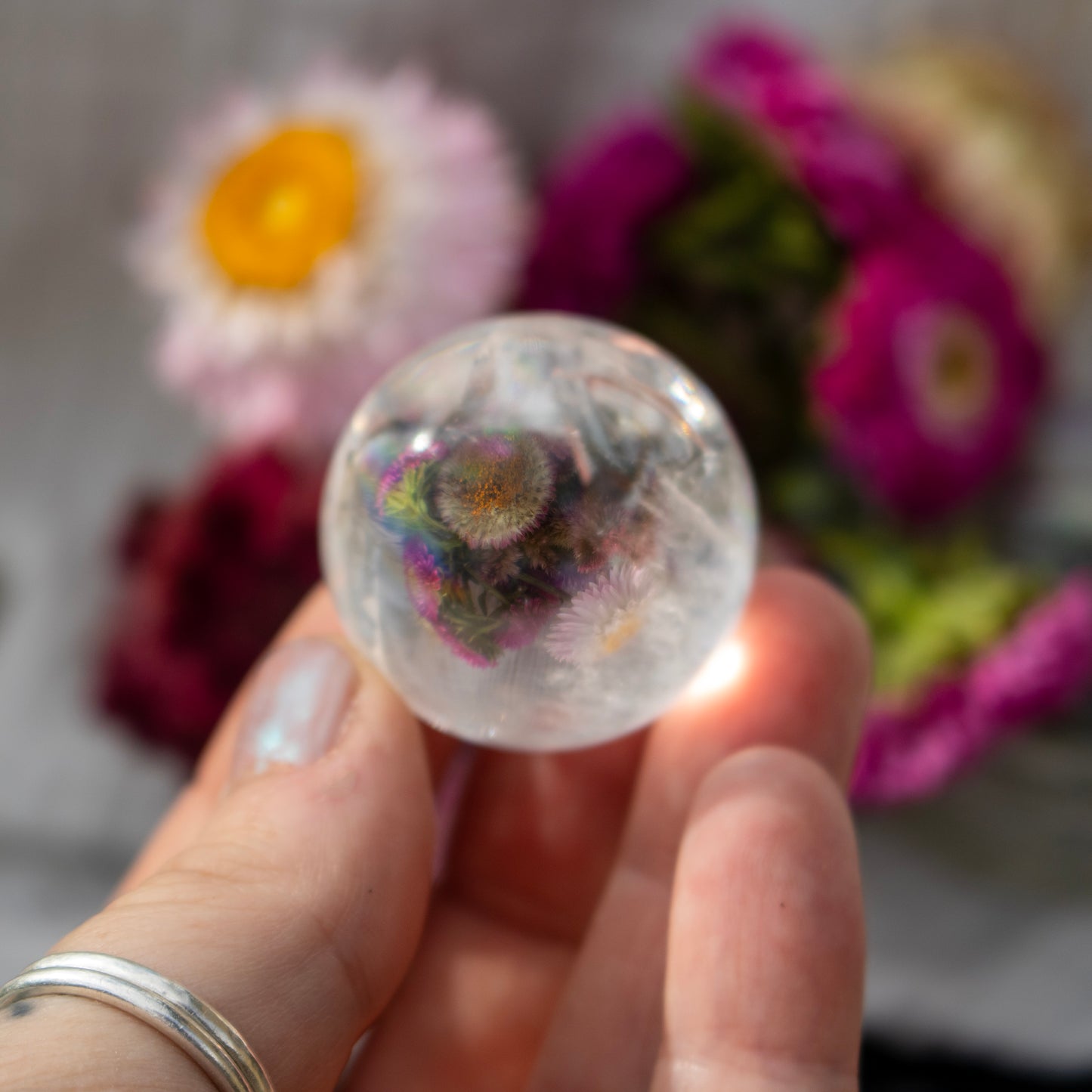 Clear Quartz Crystal Sphere with Rainbows