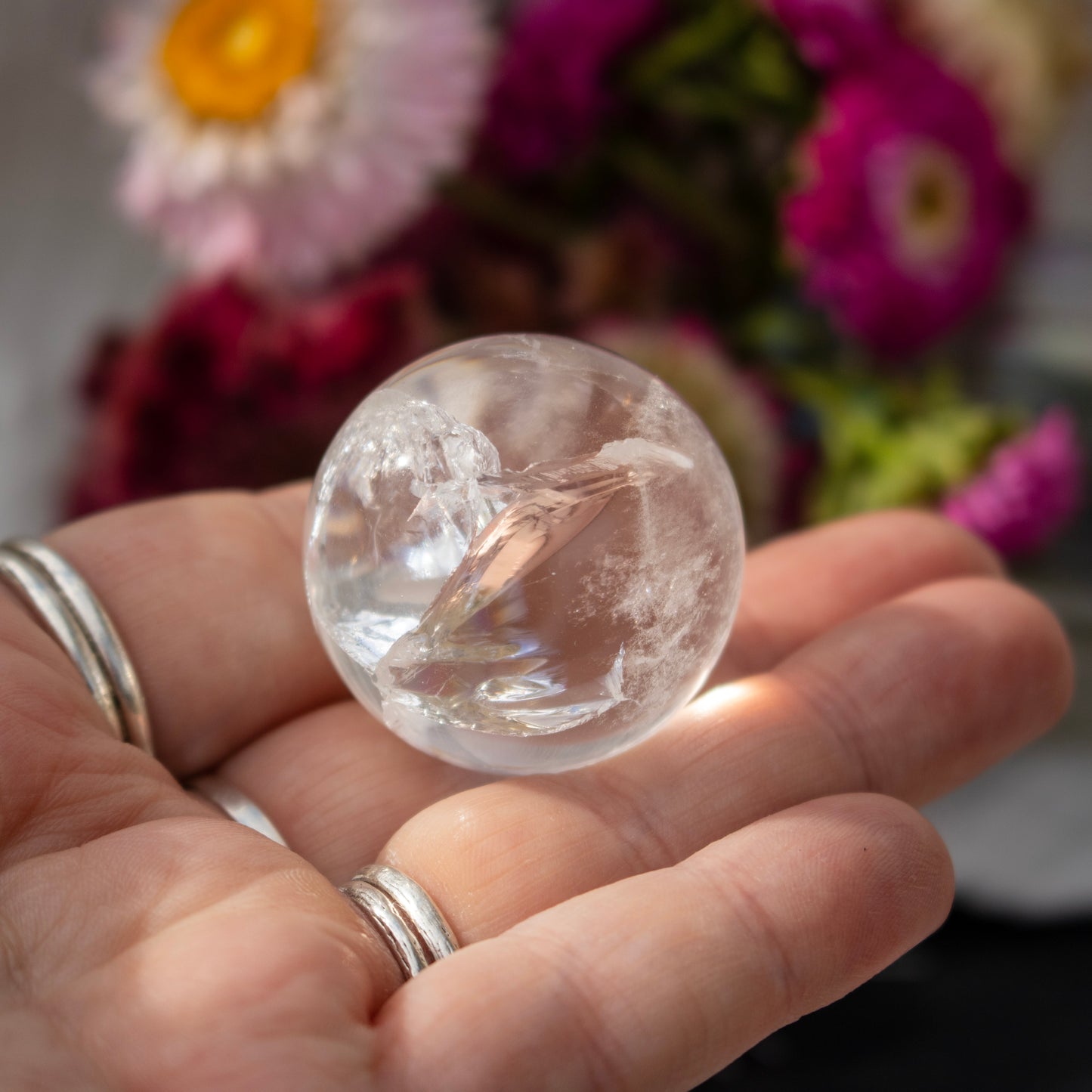 Clear Quartz Crystal Sphere with Rainbows