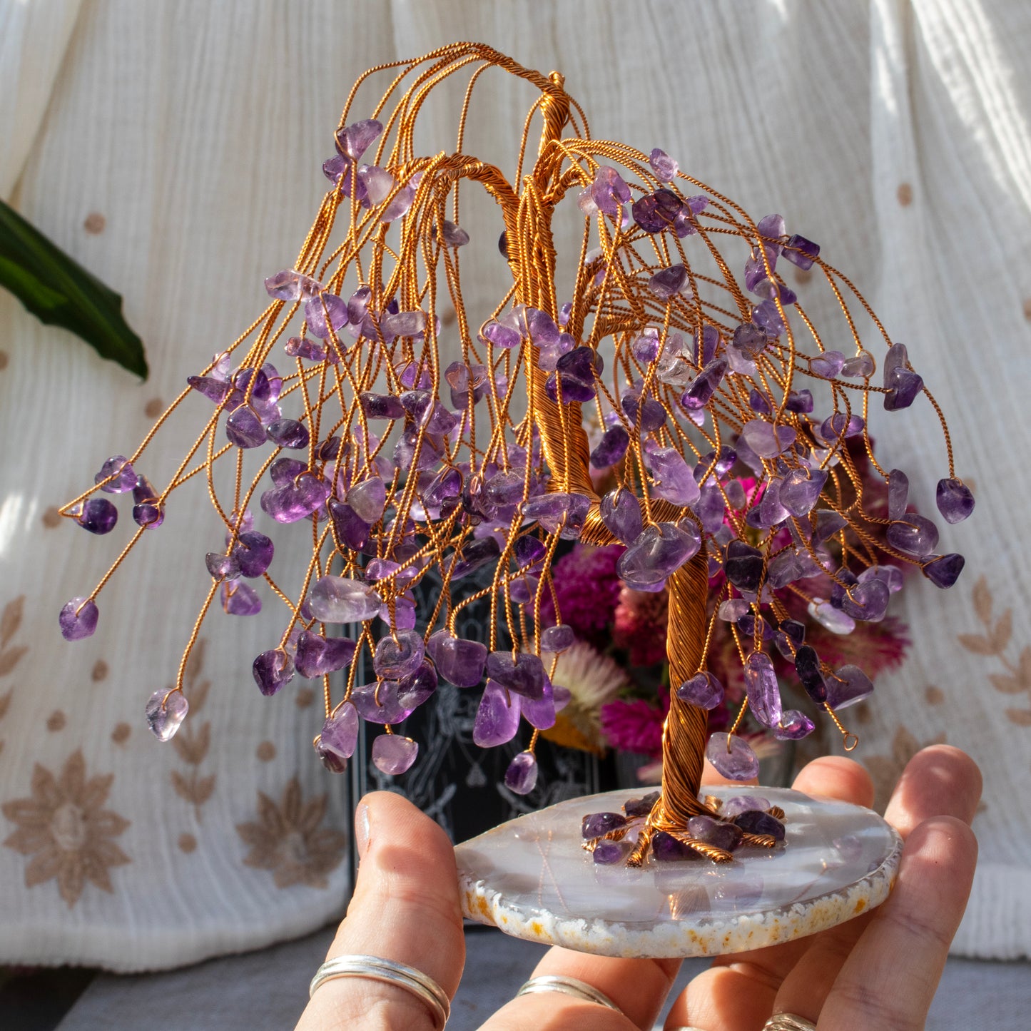 Amethyst Chip Weeping Willow Tree on Agate Base