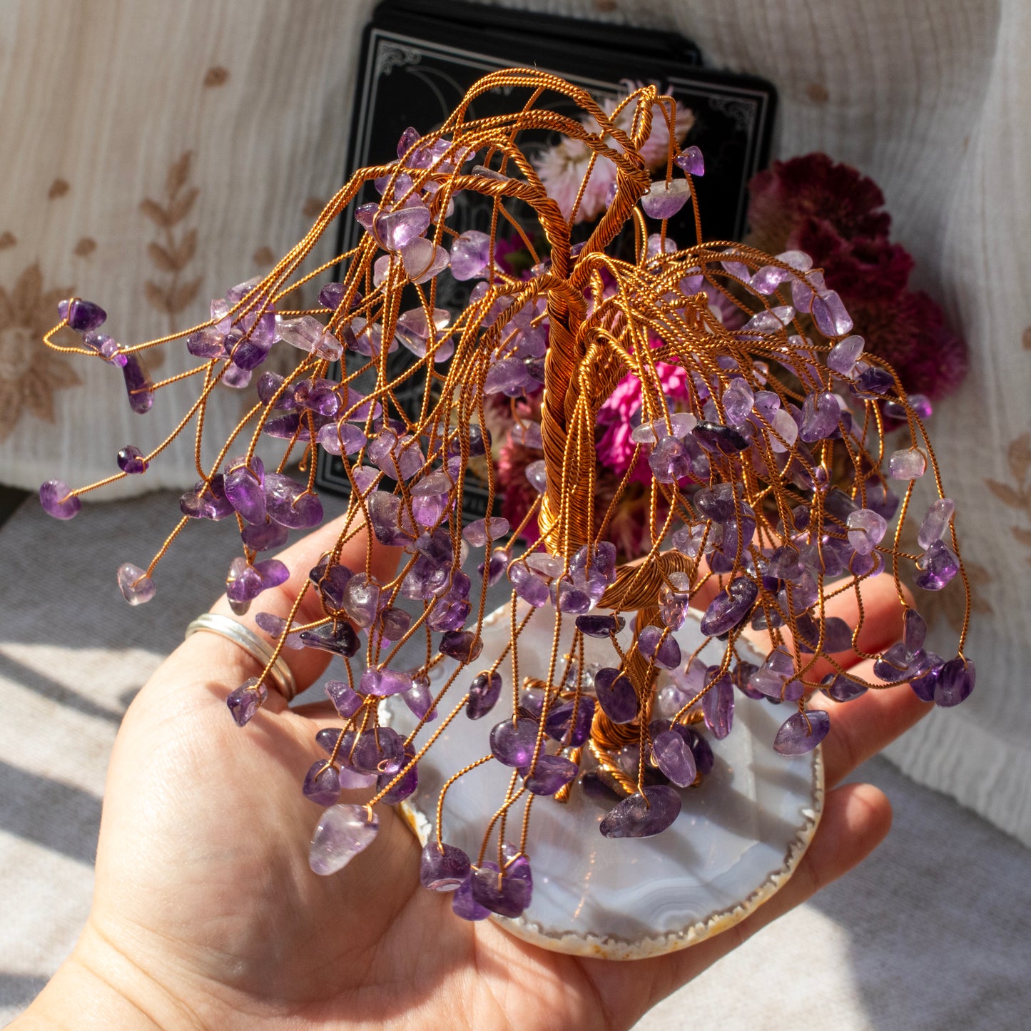 Amethyst Chip Weeping Willow Tree on Agate Base