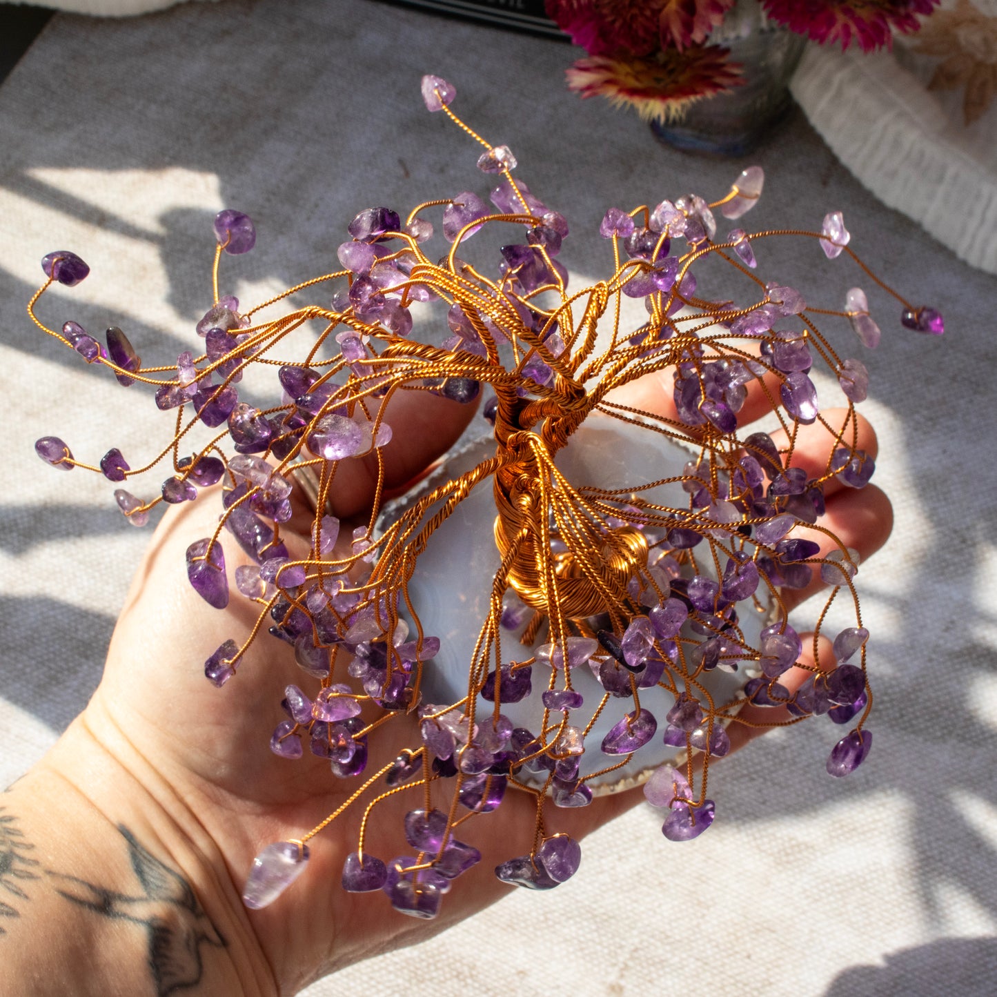 Amethyst Chip Weeping Willow Tree on Agate Base