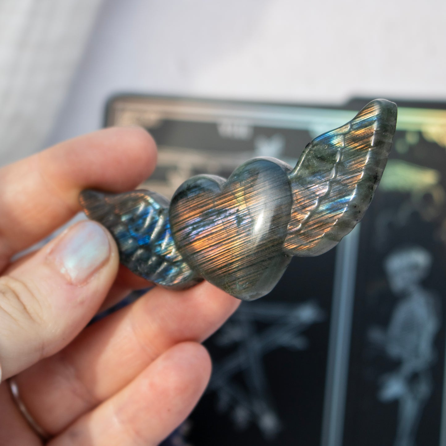 Carved Labradorite Heart with Wings