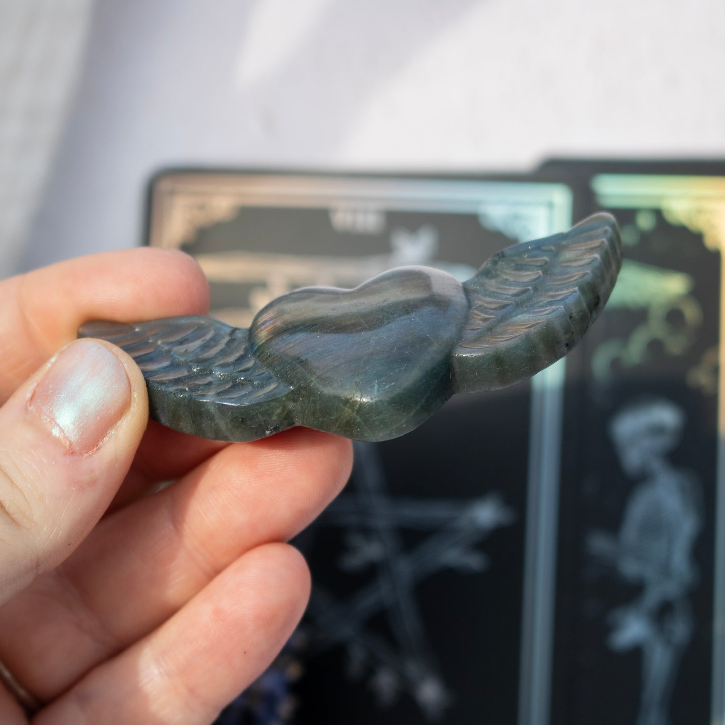 Carved Labradorite Heart with Wings