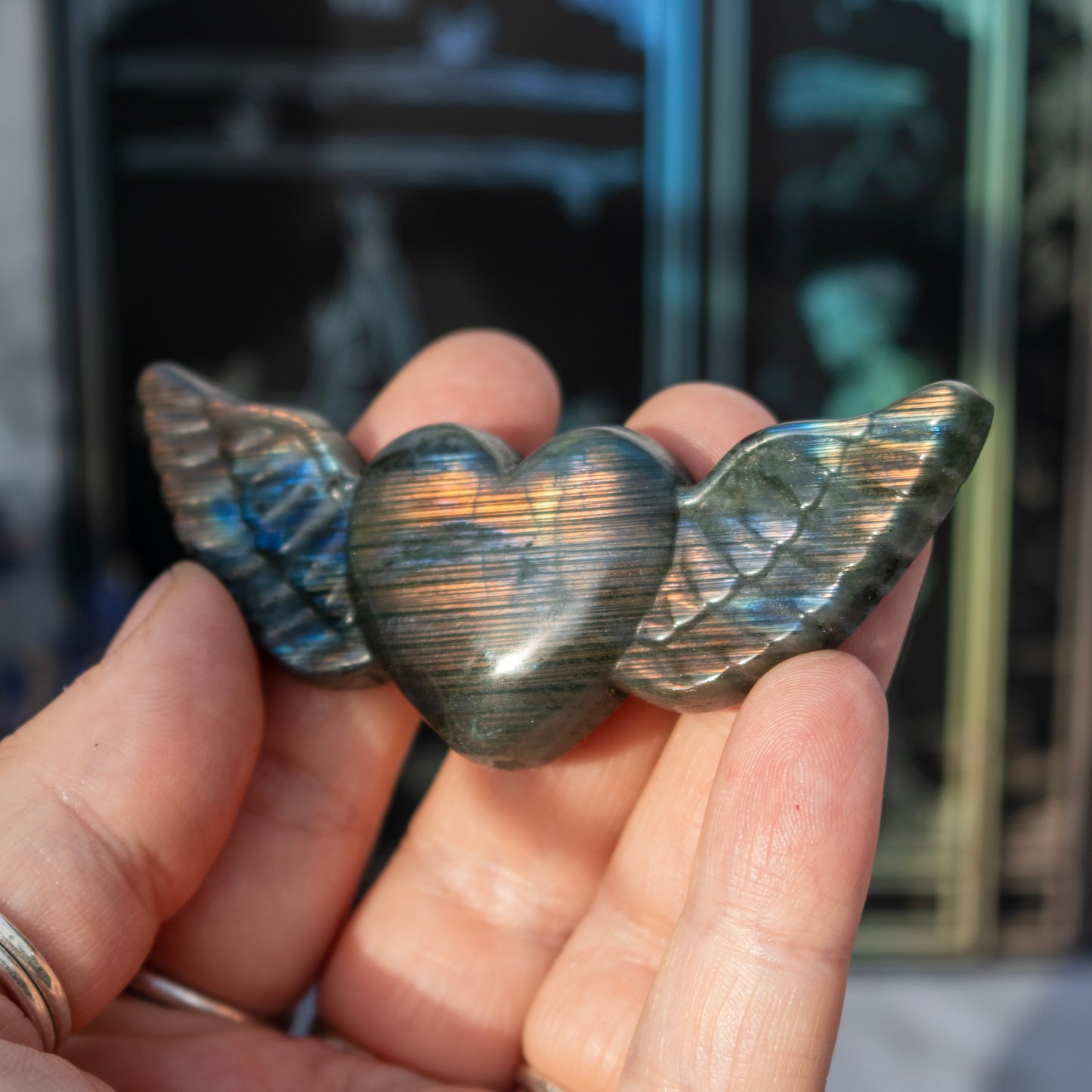 Carved Labradorite Heart with Wings