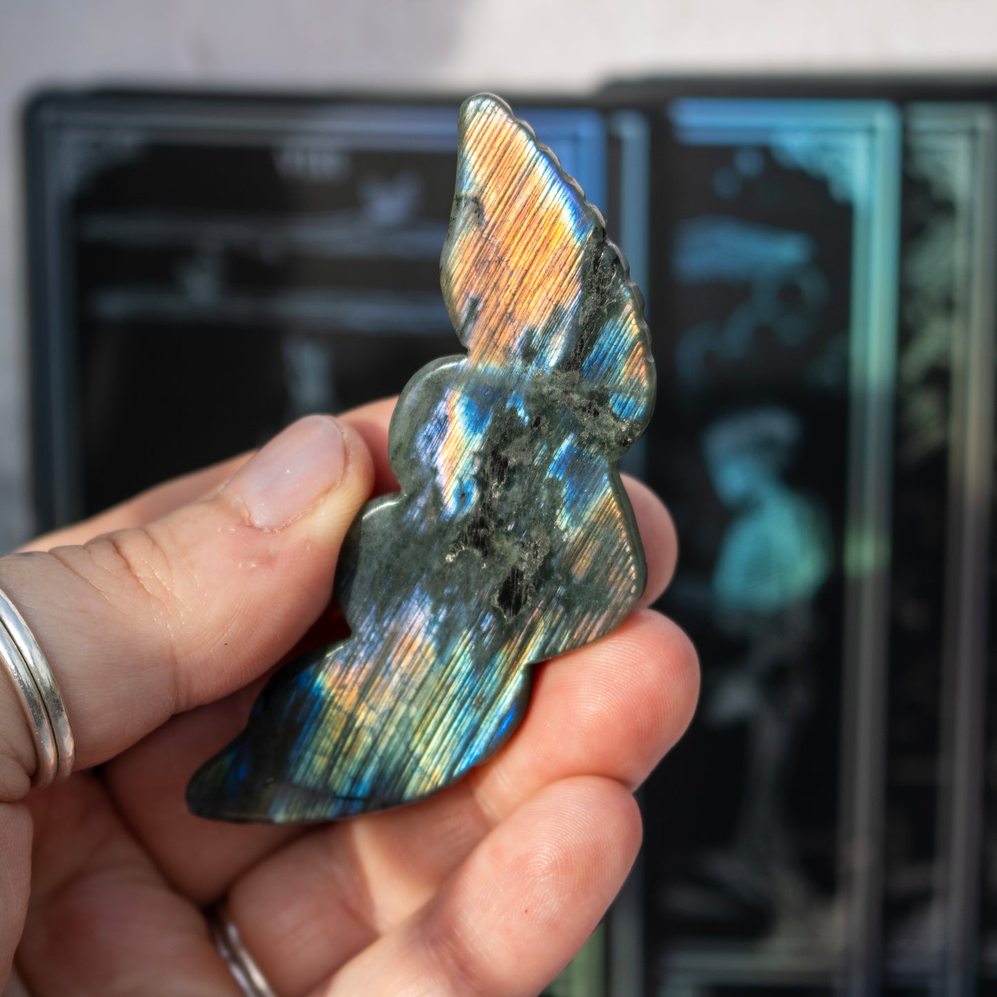 Carved Labradorite Heart with Wings