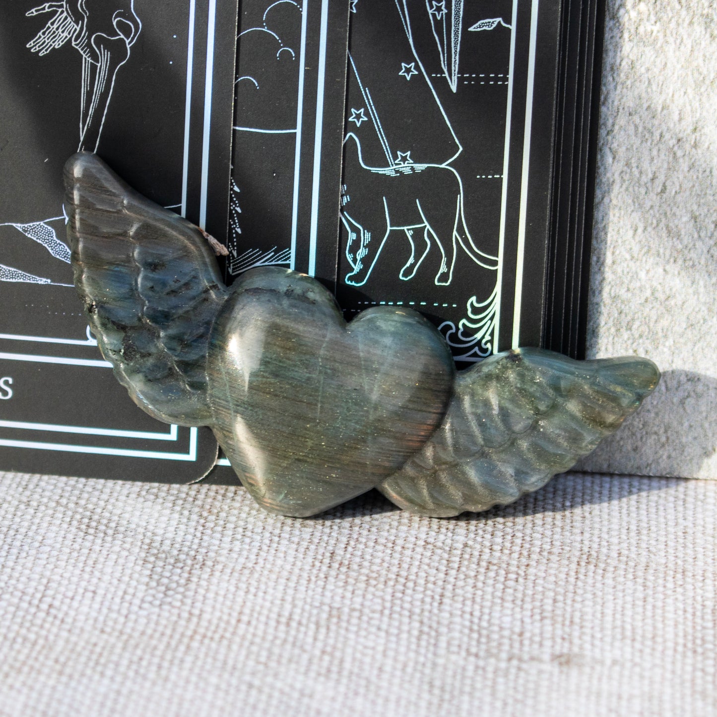 Carved Labradorite Heart with Wings