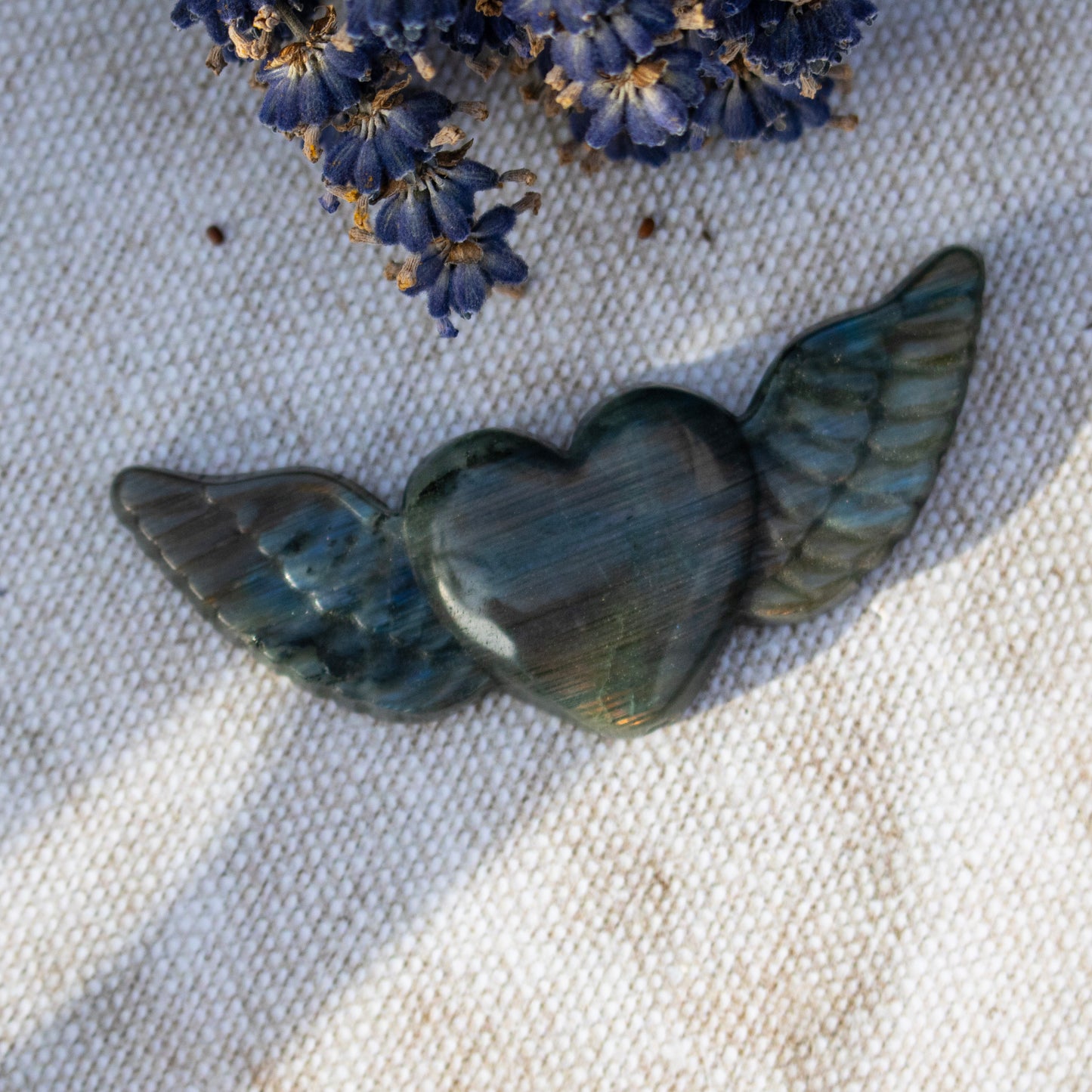 Carved Labradorite Heart with Wings