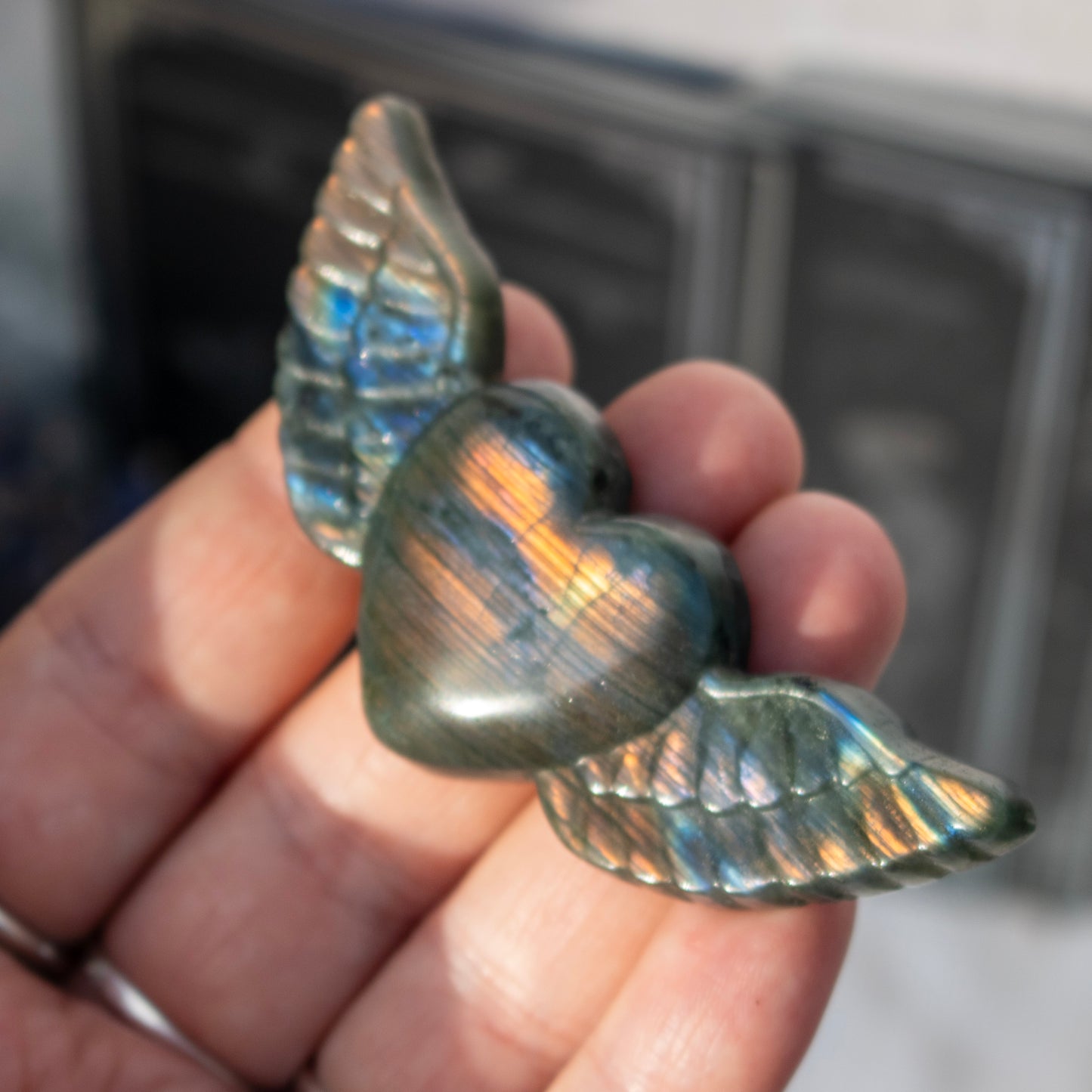 Carved Labradorite Heart with Wings