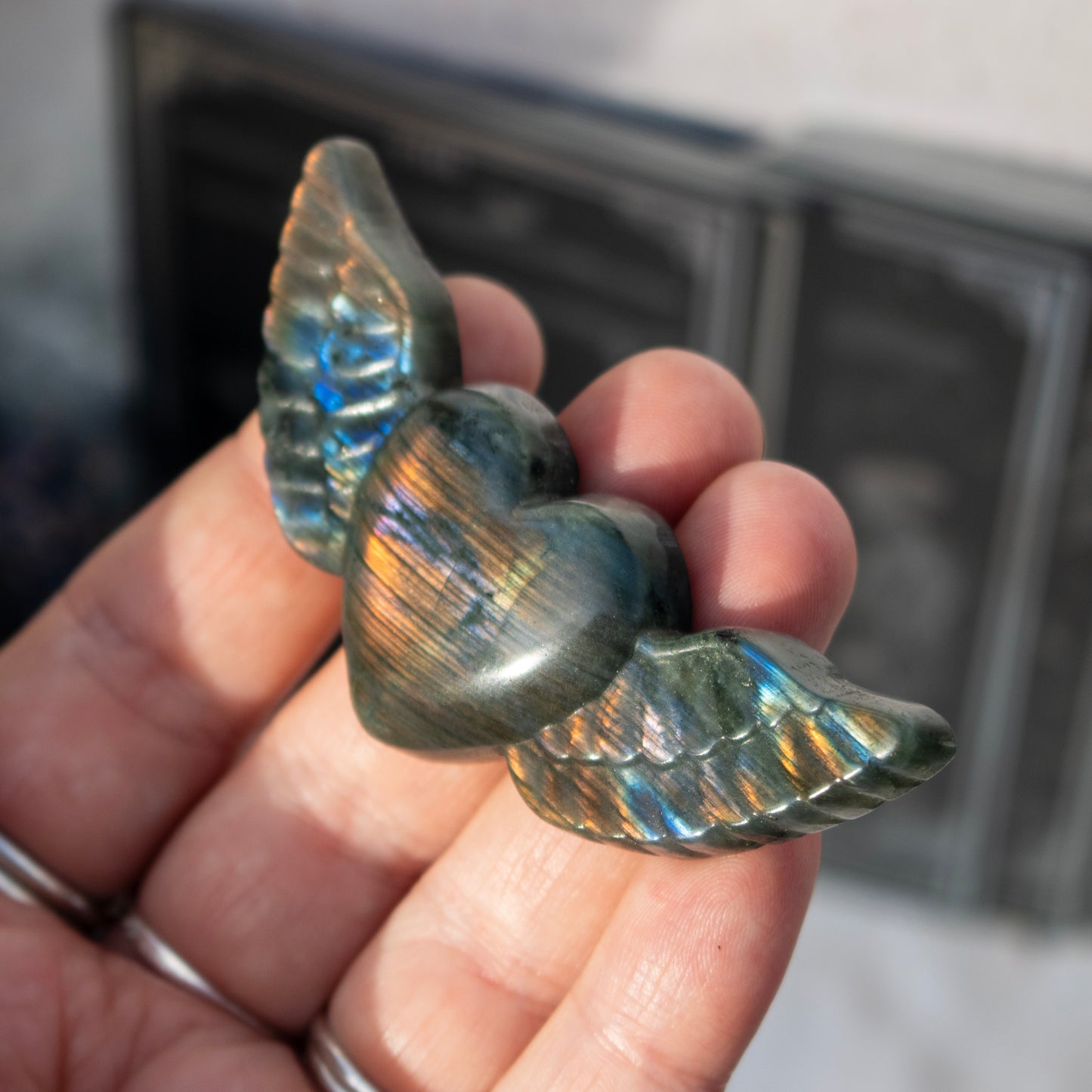 Carved Labradorite Heart with Wings