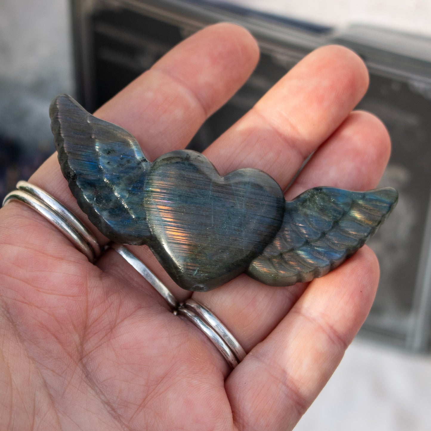 Carved Labradorite Heart with Wings