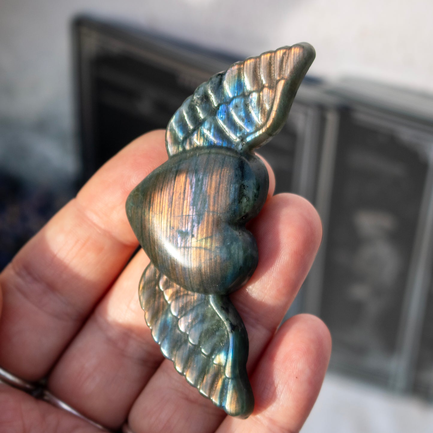 Carved Labradorite Heart with Wings