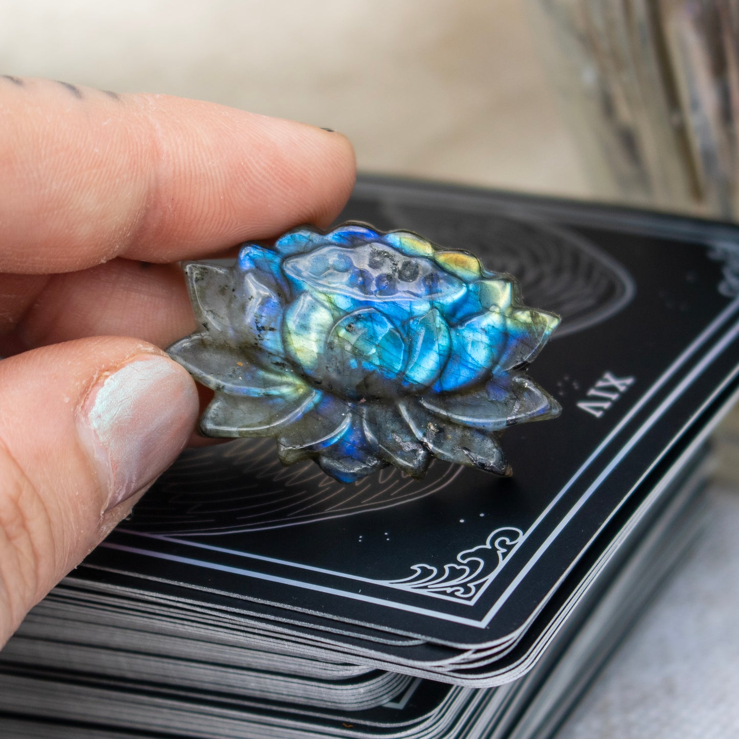 Carved Labradorite Lotus Flower