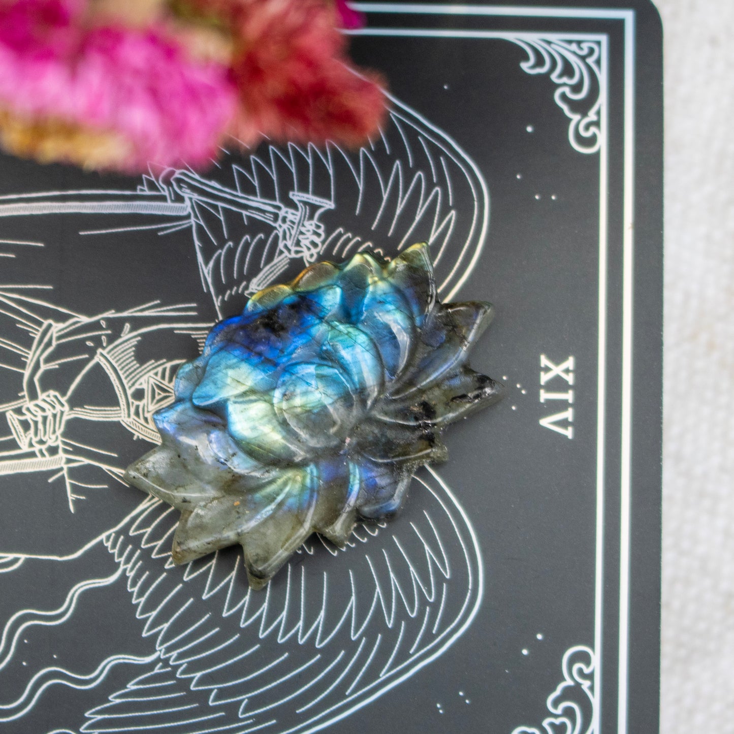 Carved Labradorite Lotus Flower