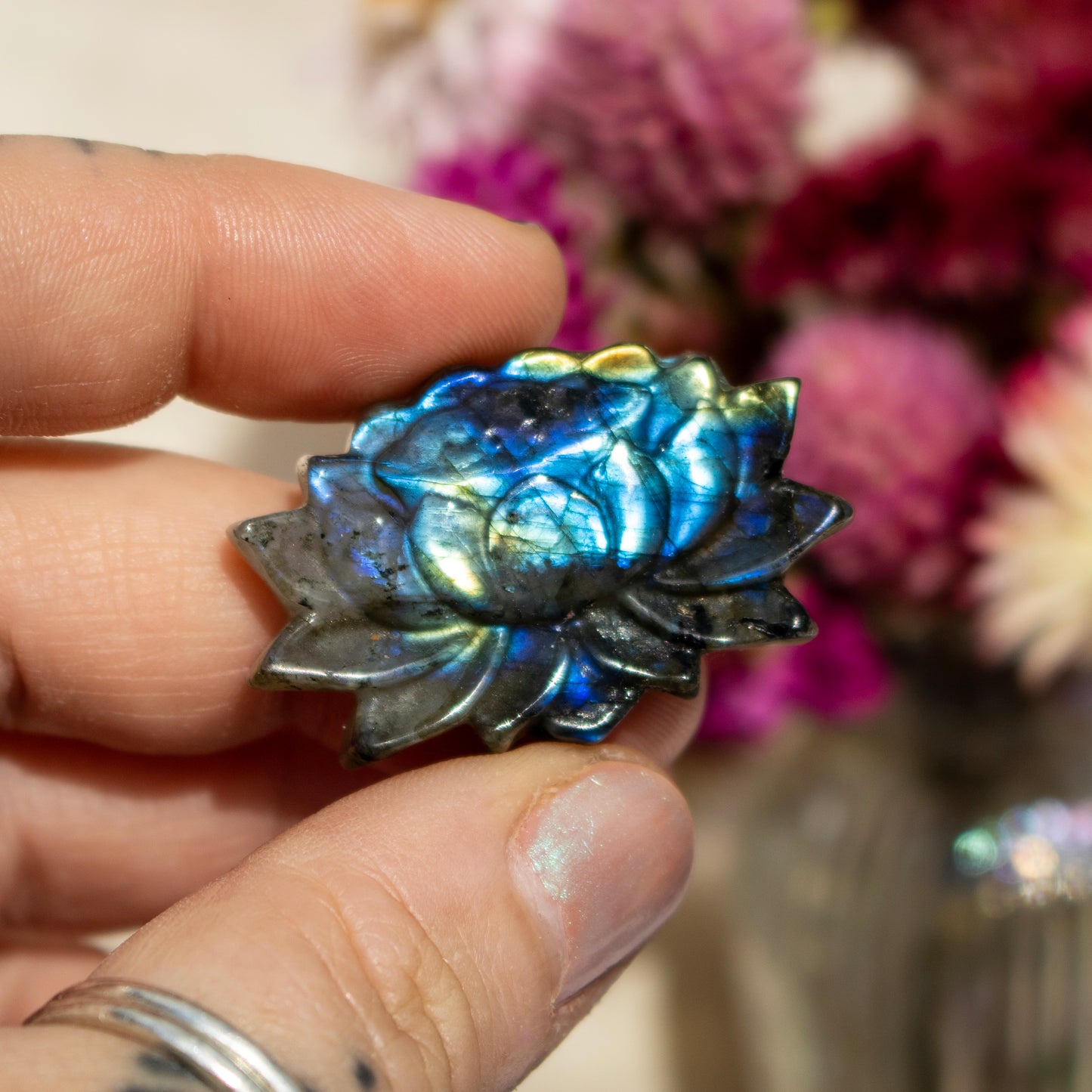 Carved Labradorite Lotus Flower
