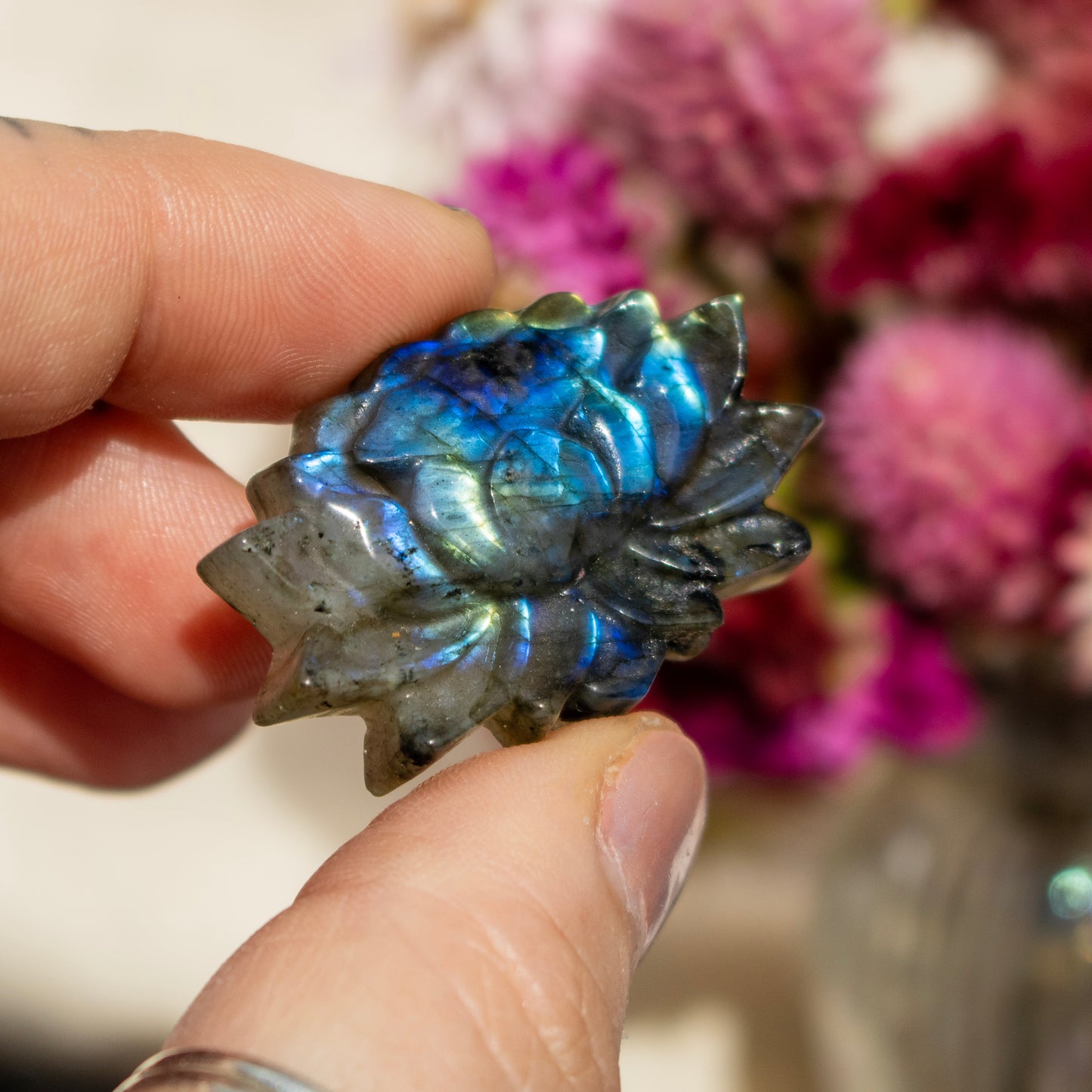 Carved Labradorite Lotus Flower