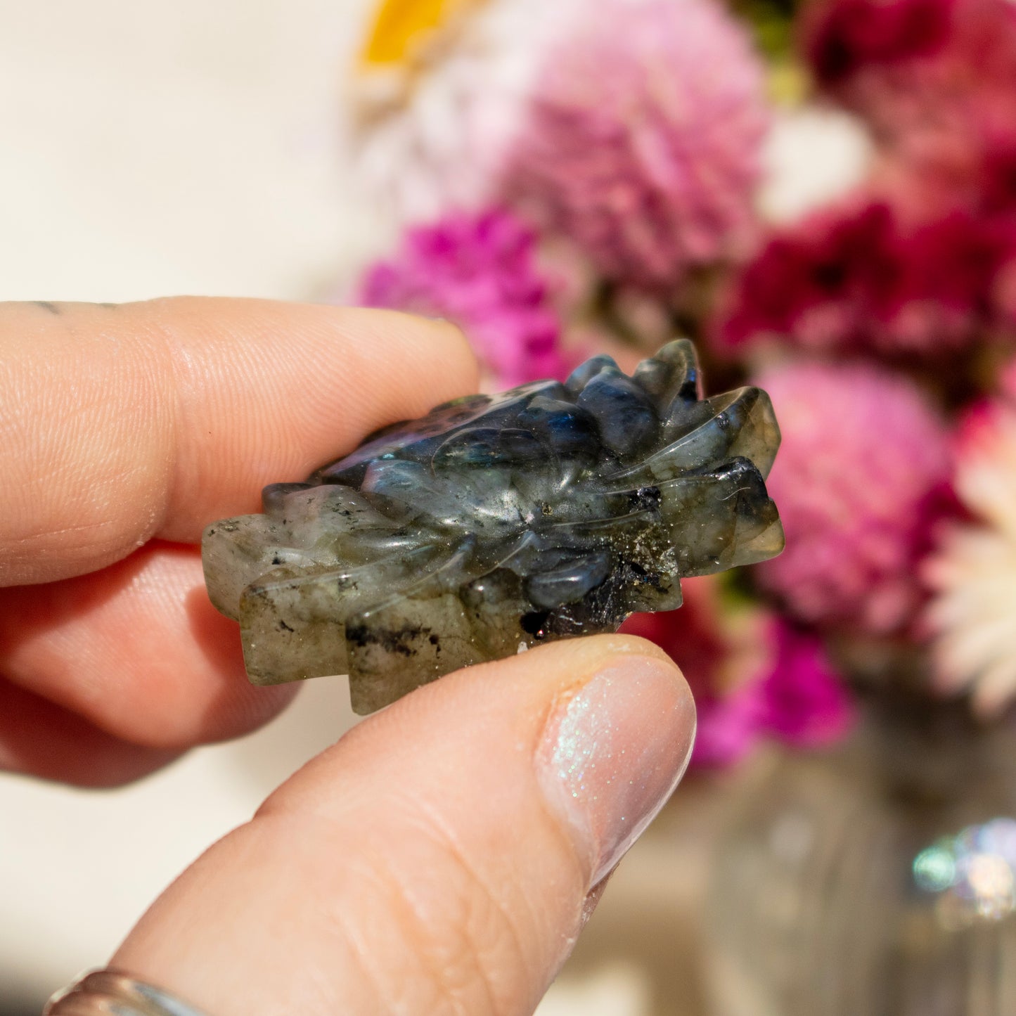 Carved Labradorite Lotus Flower