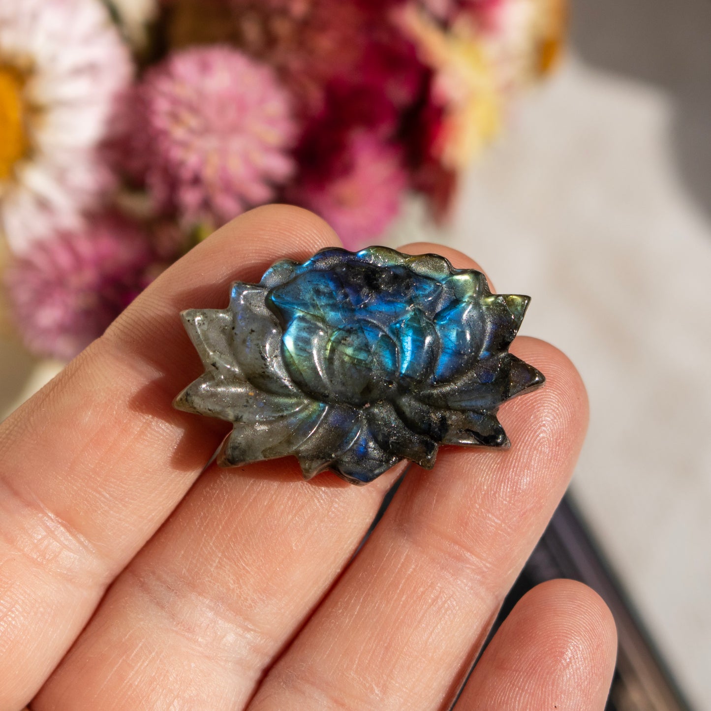 Carved Labradorite Lotus Flower