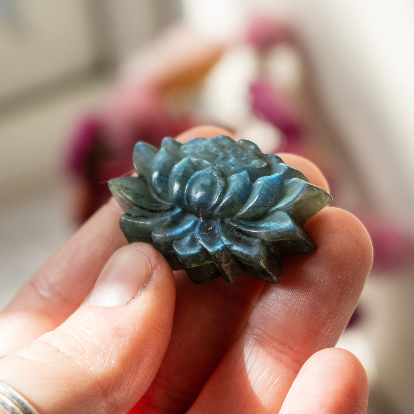 Carved Labradorite Lotus Flower