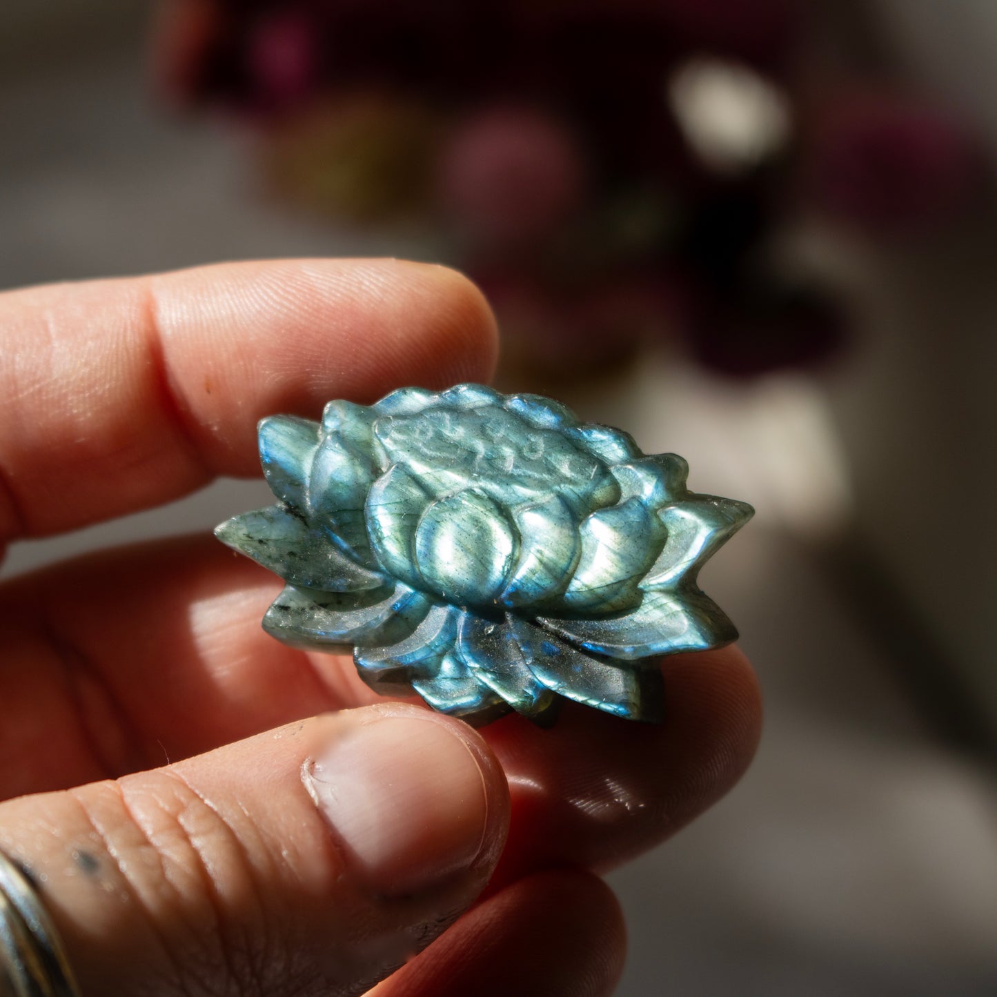 Carved Labradorite Lotus Flower