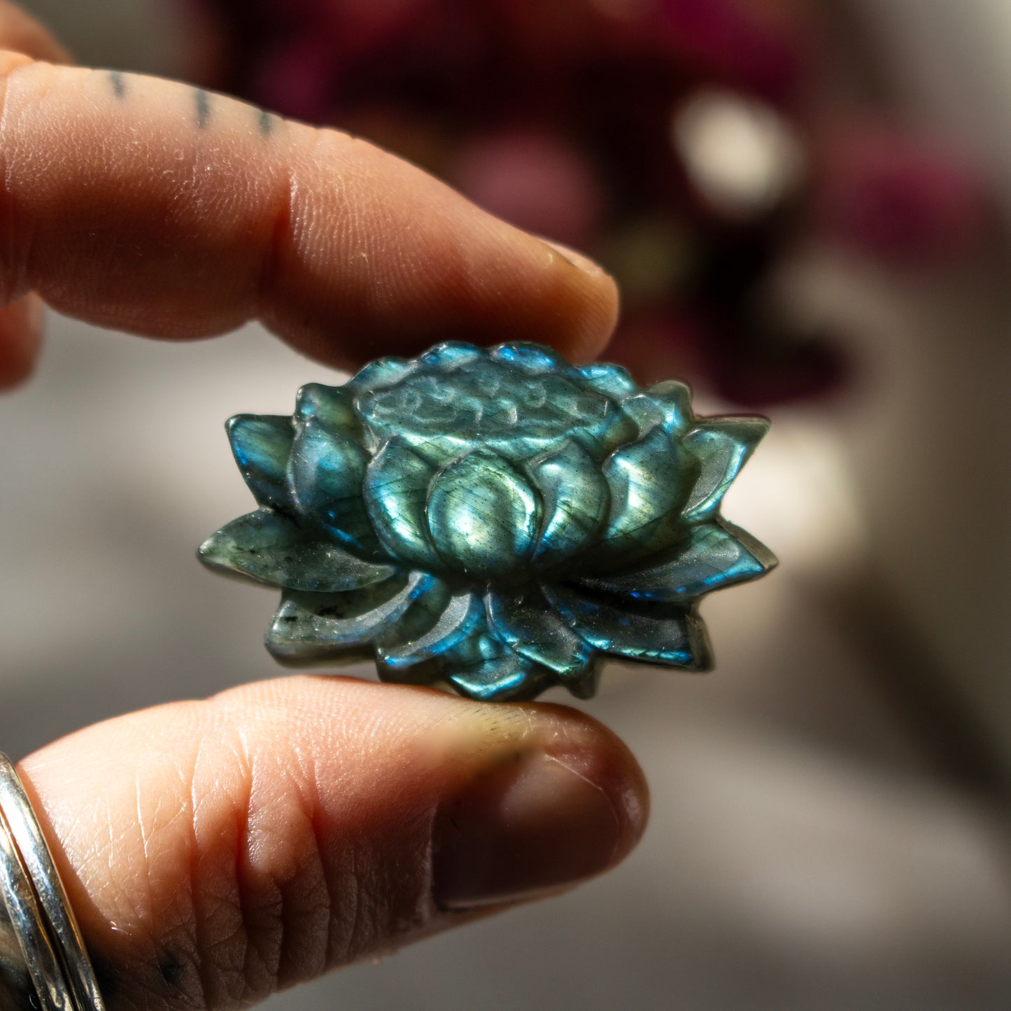Carved Labradorite Lotus Flower