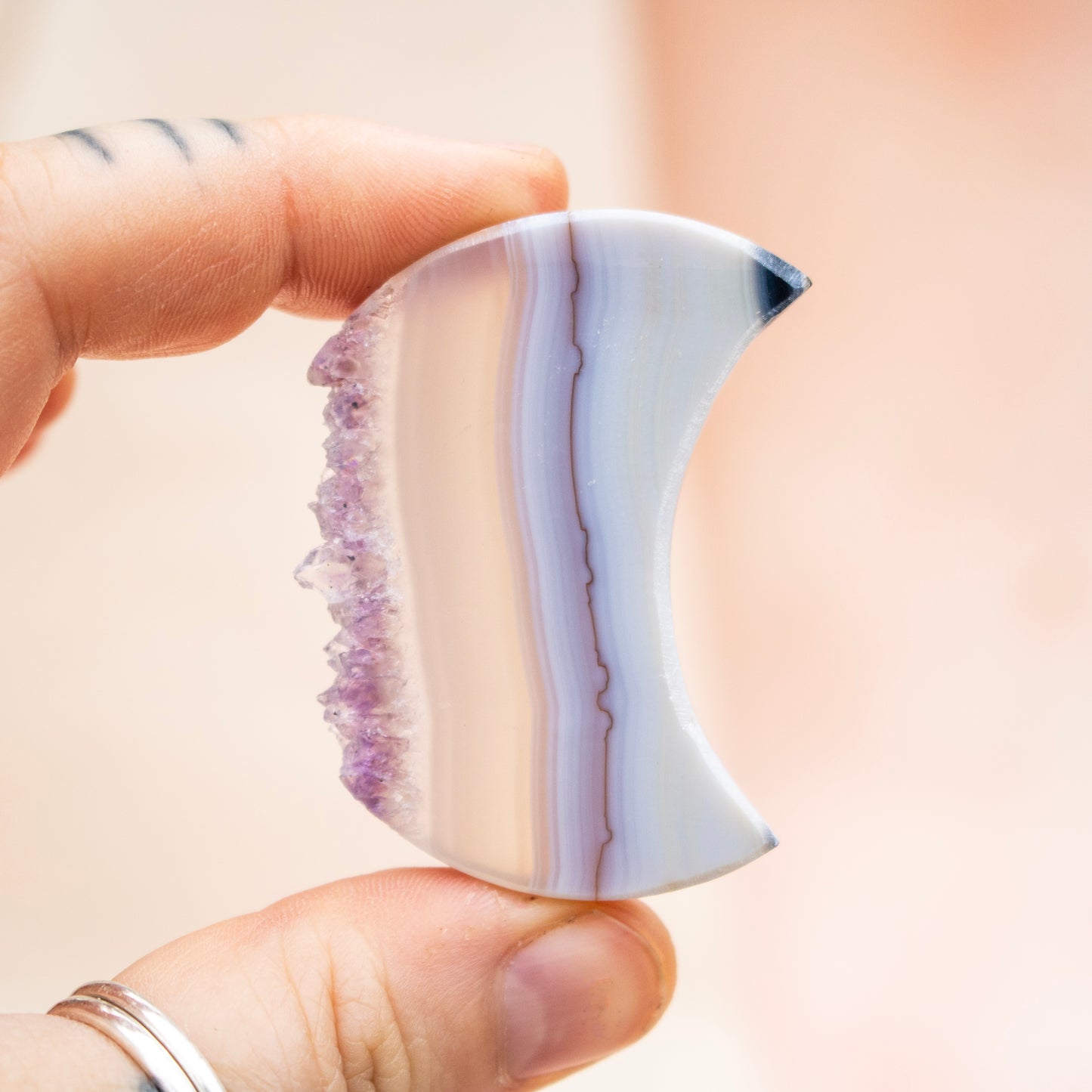 Amethyst & Agate Druzy Crescent Moon