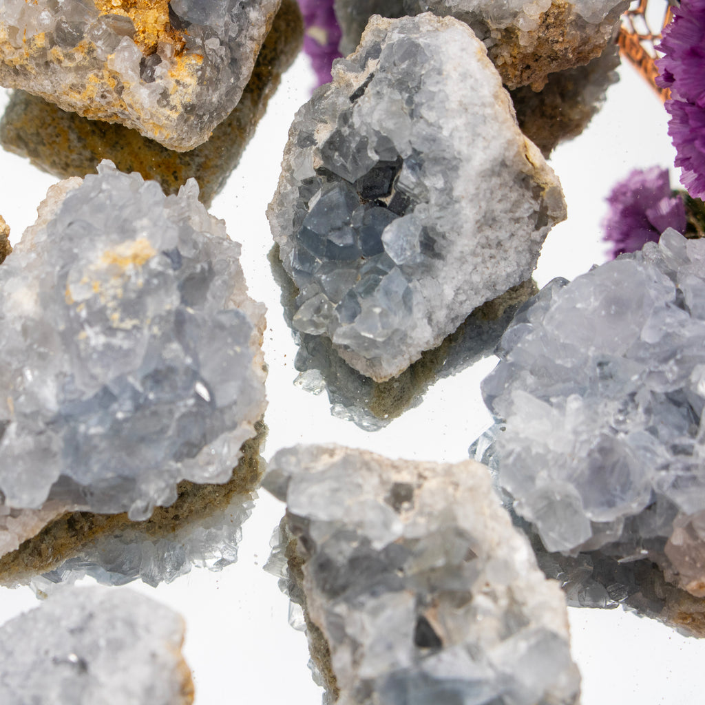 Close-up of crystal formations with a white background