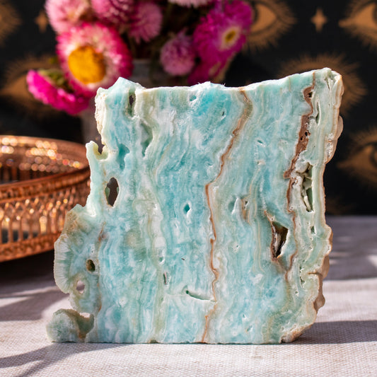 Marble-like stone with floral background