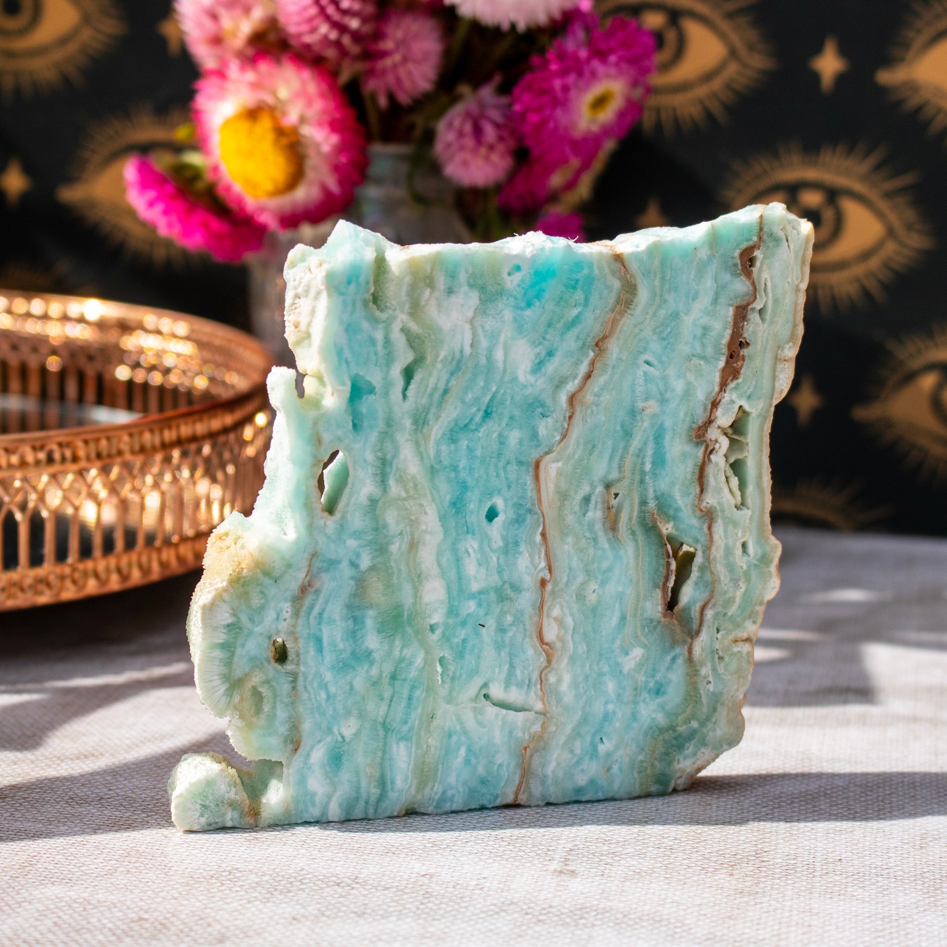 Marble-like stone with floral and decorative background