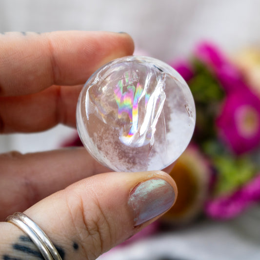 Clear Quartz Crystal Sphere with Rainbows