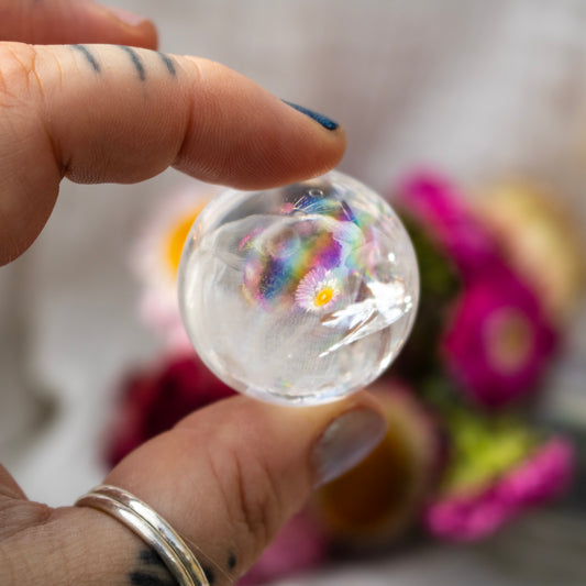 Clear Quartz Crystal Sphere with Rainbows