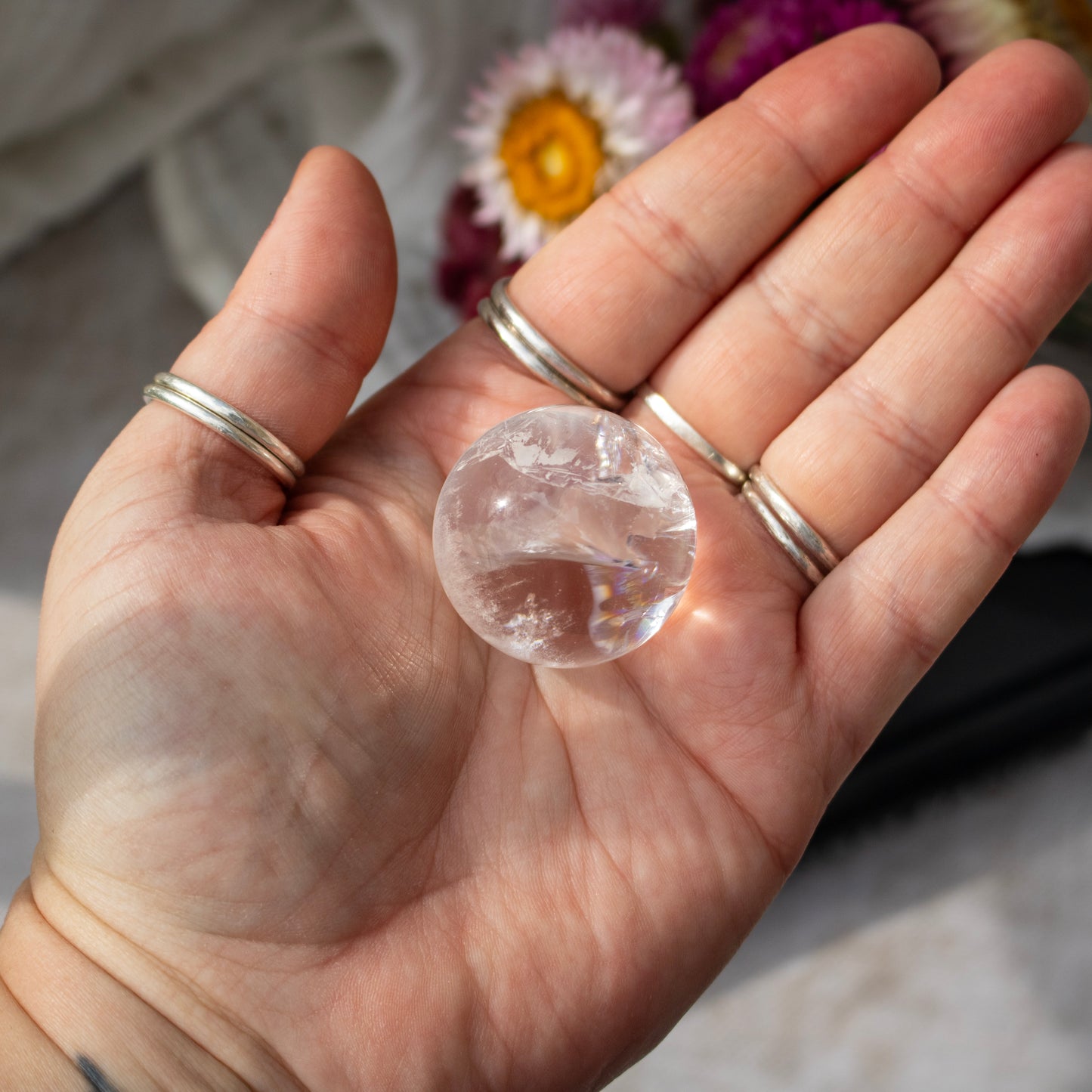 Clear Quartz Crystal Sphere with Rainbows