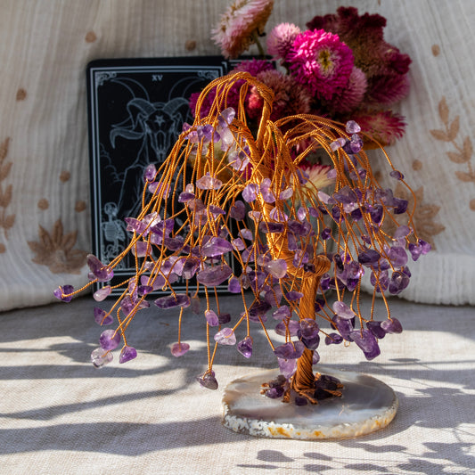 Amethyst Chip Weeping Willow Tree on Agate Base