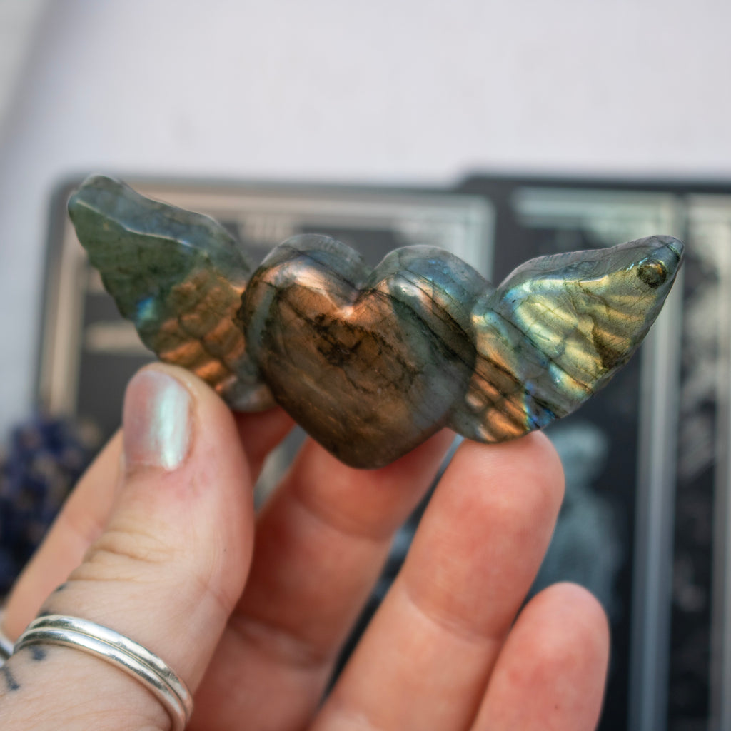 Carved Labradorite Heart with Wings