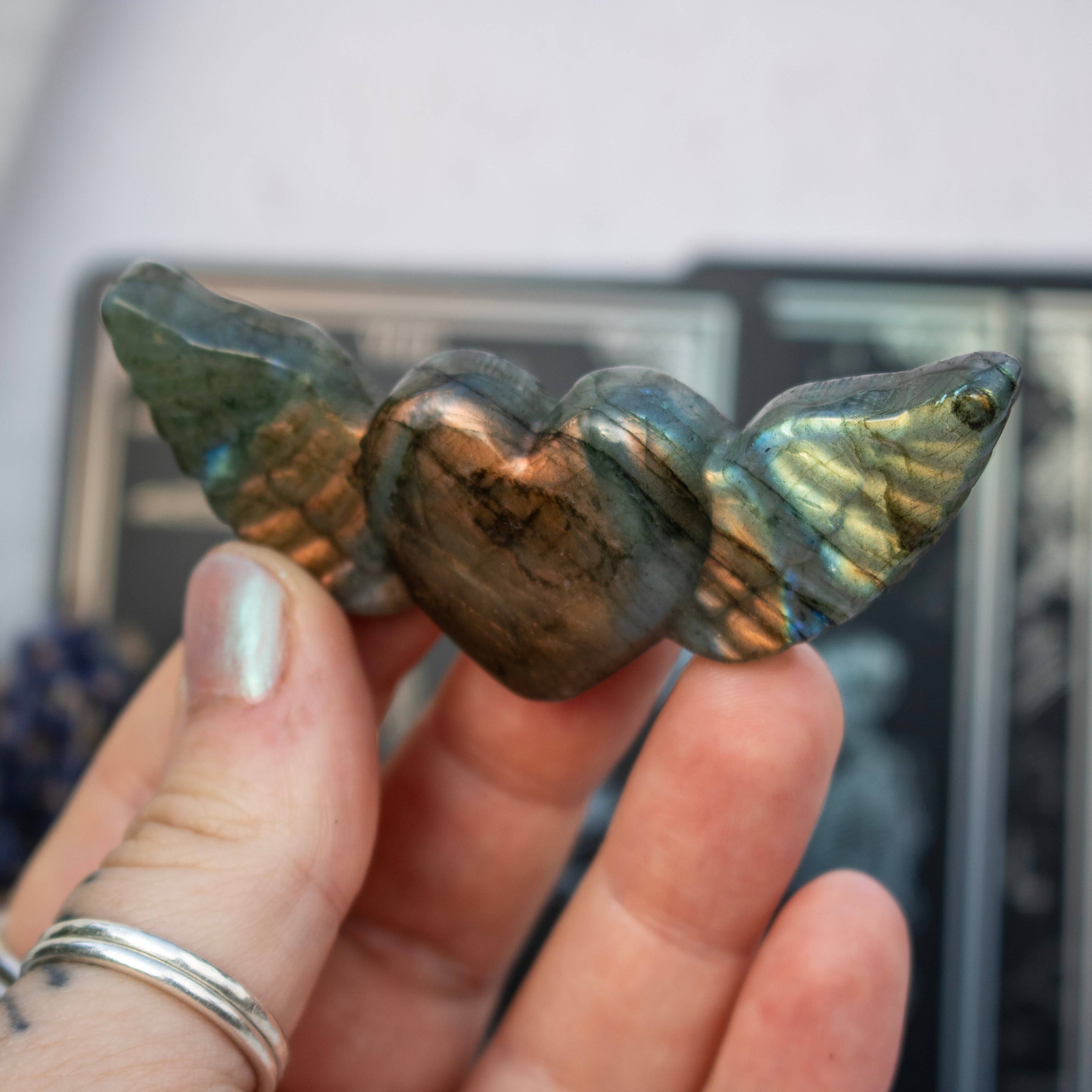 Carved Labradorite Heart with Wings