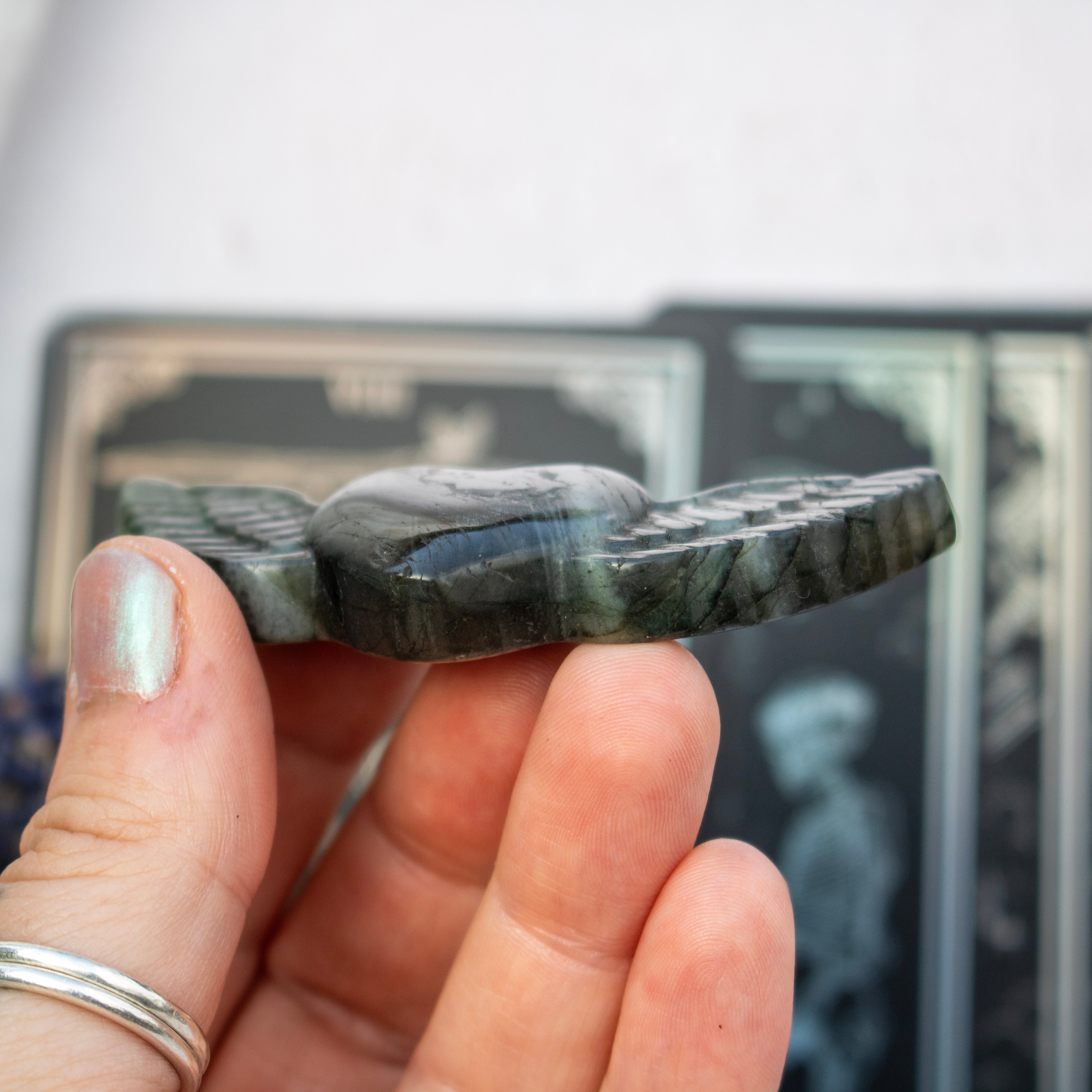 Carved Labradorite Heart with Wings