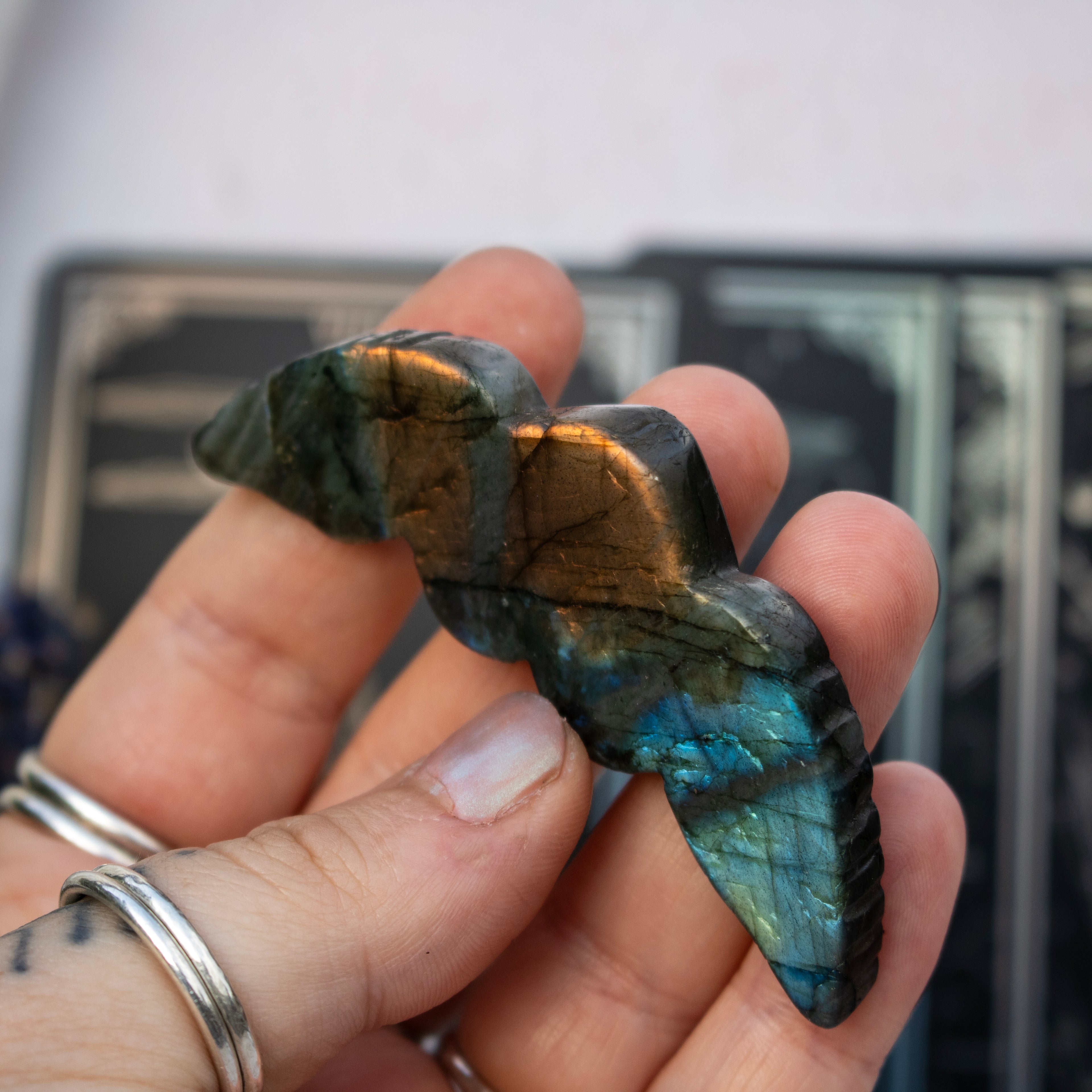 Carved Labradorite Heart with Wings