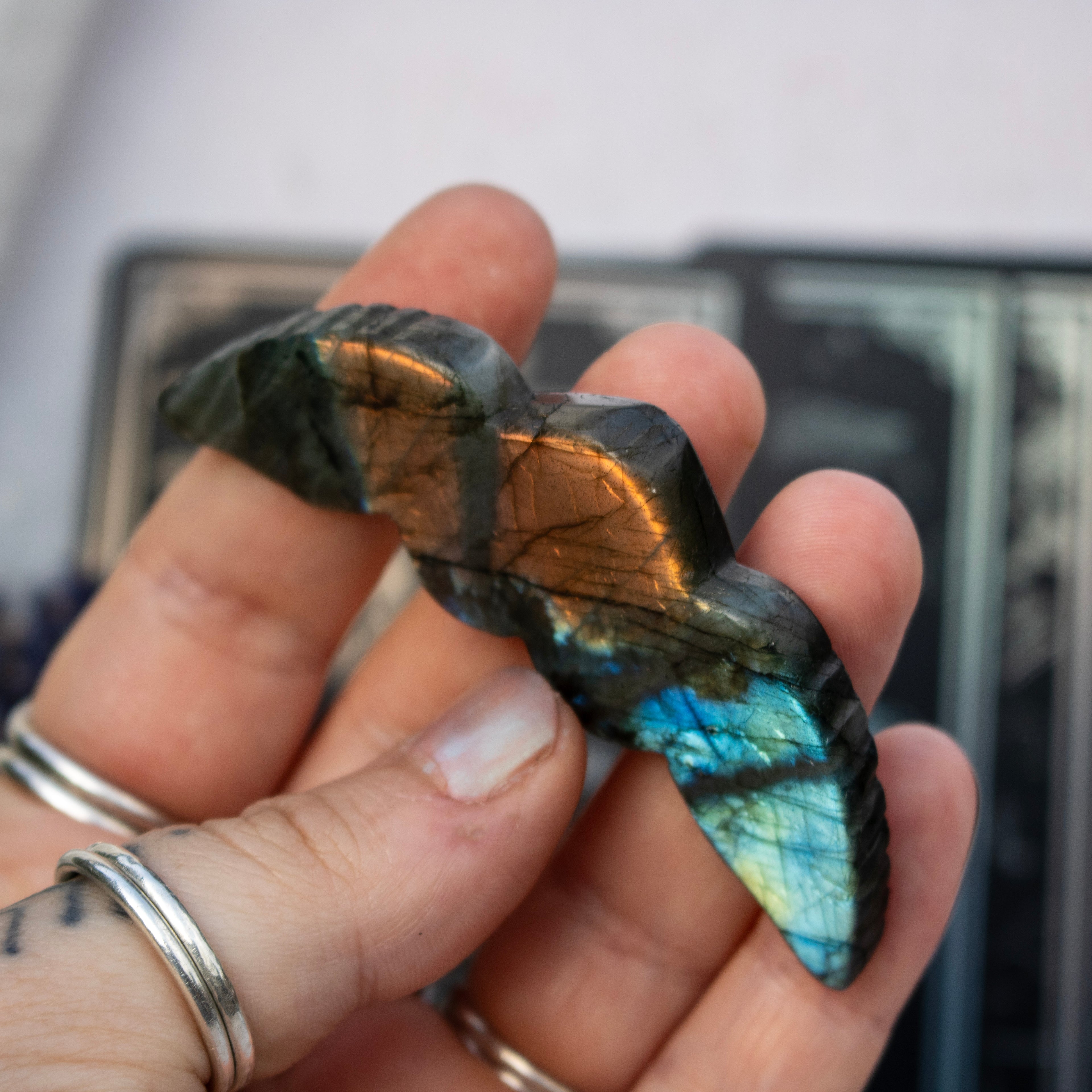 Carved Labradorite Heart with Wings