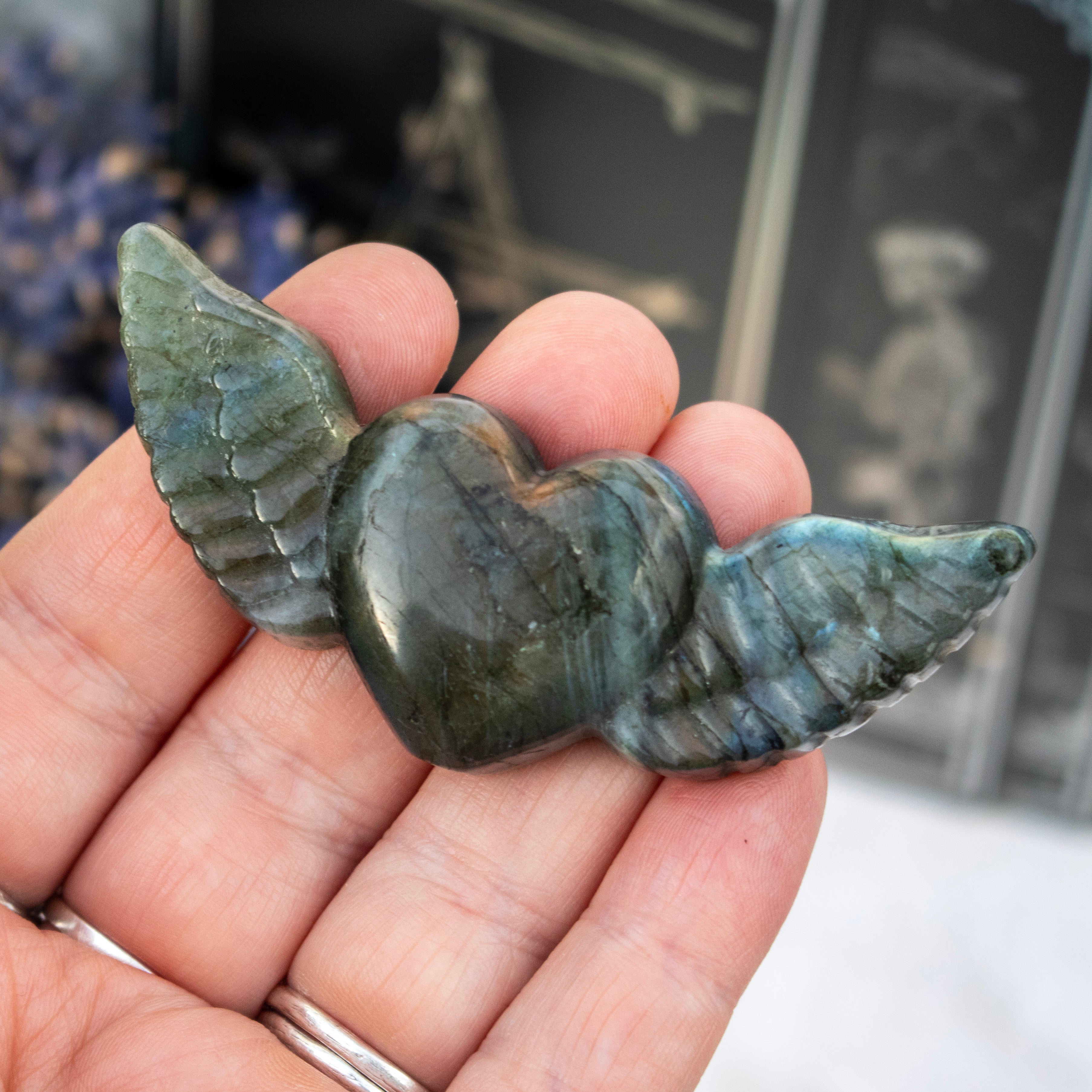 Carved Labradorite Heart with Wings