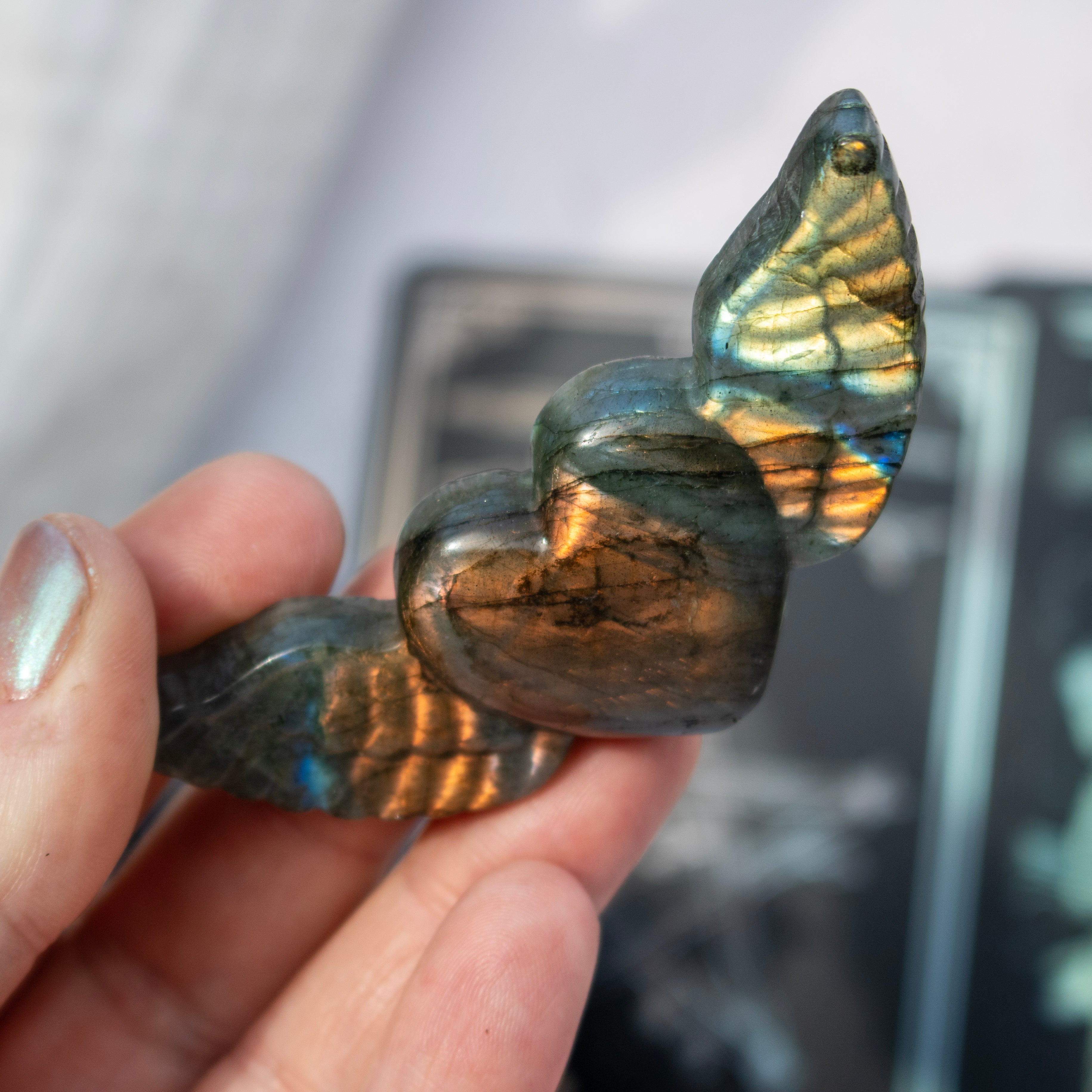Carved Labradorite Heart with Wings